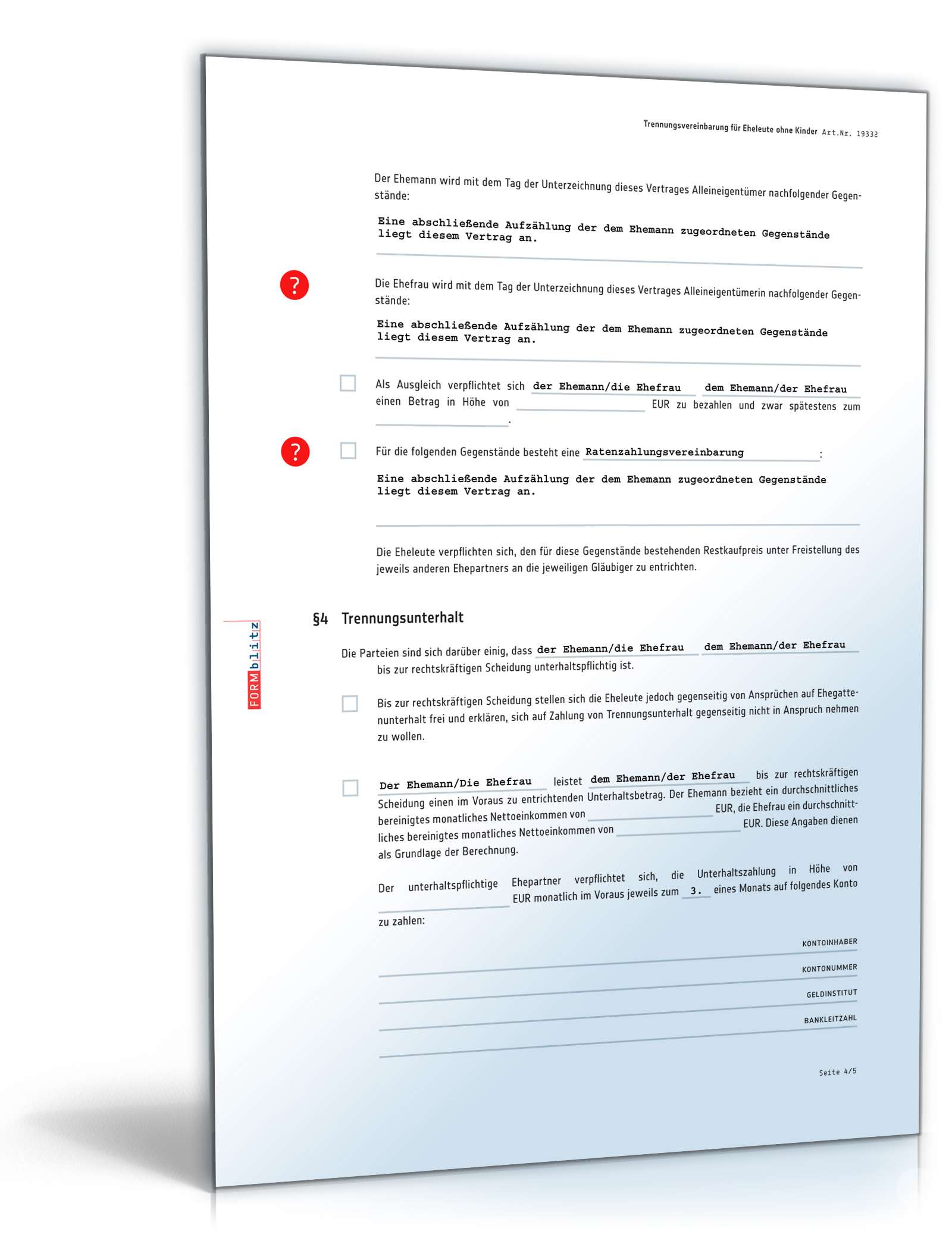 Trennungsvereinbarung Eheleute ohne Kinder PDF. Seite: 4