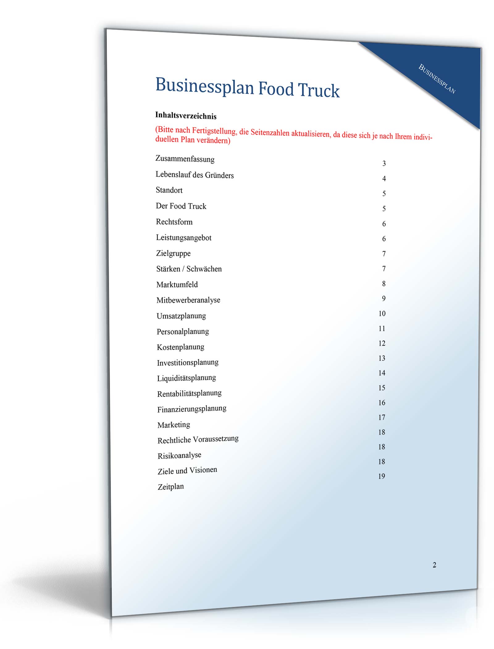 Businessplan Food Truck Excel. Seite: 3