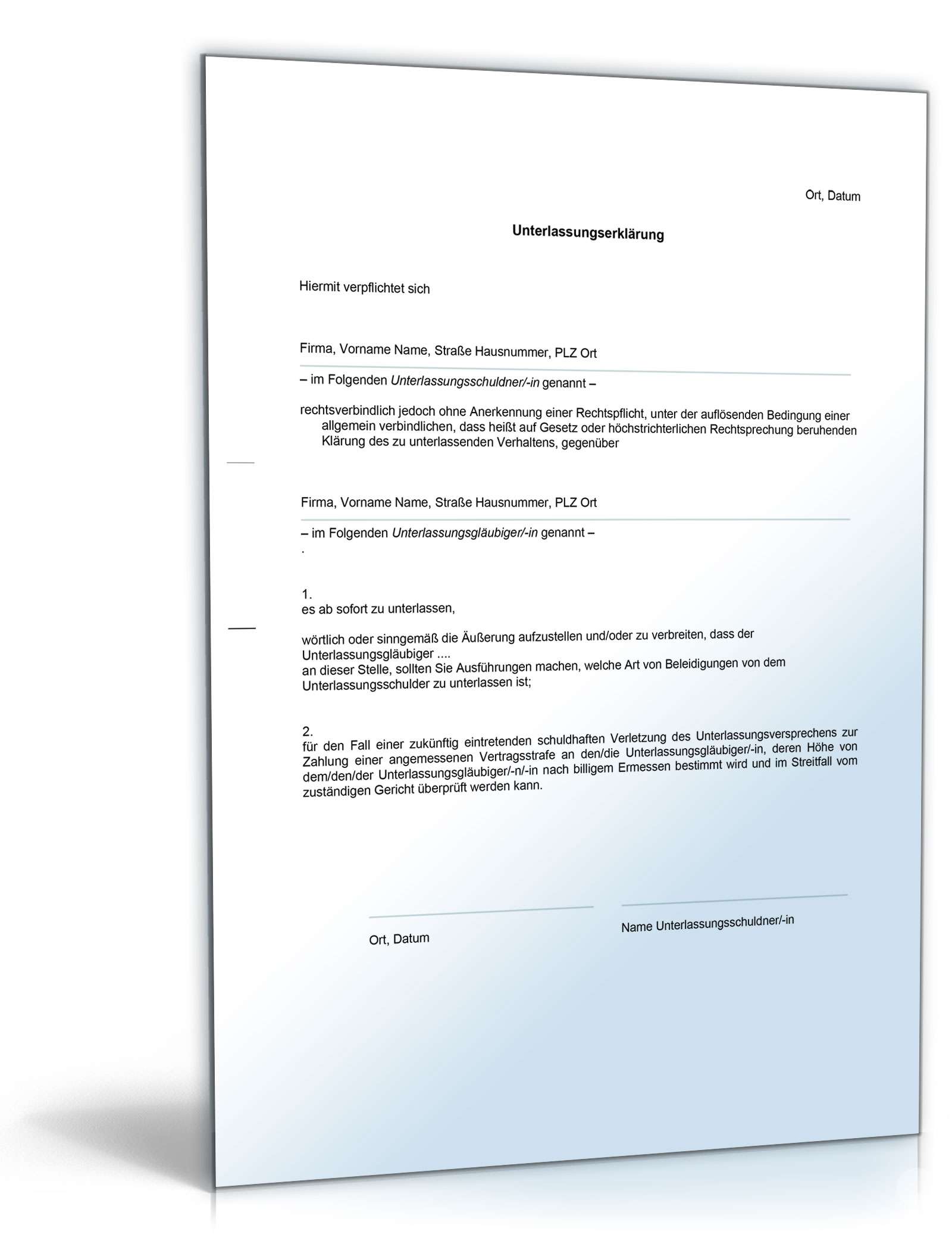 Unterlassungserklärung wegen Beleidigung Word