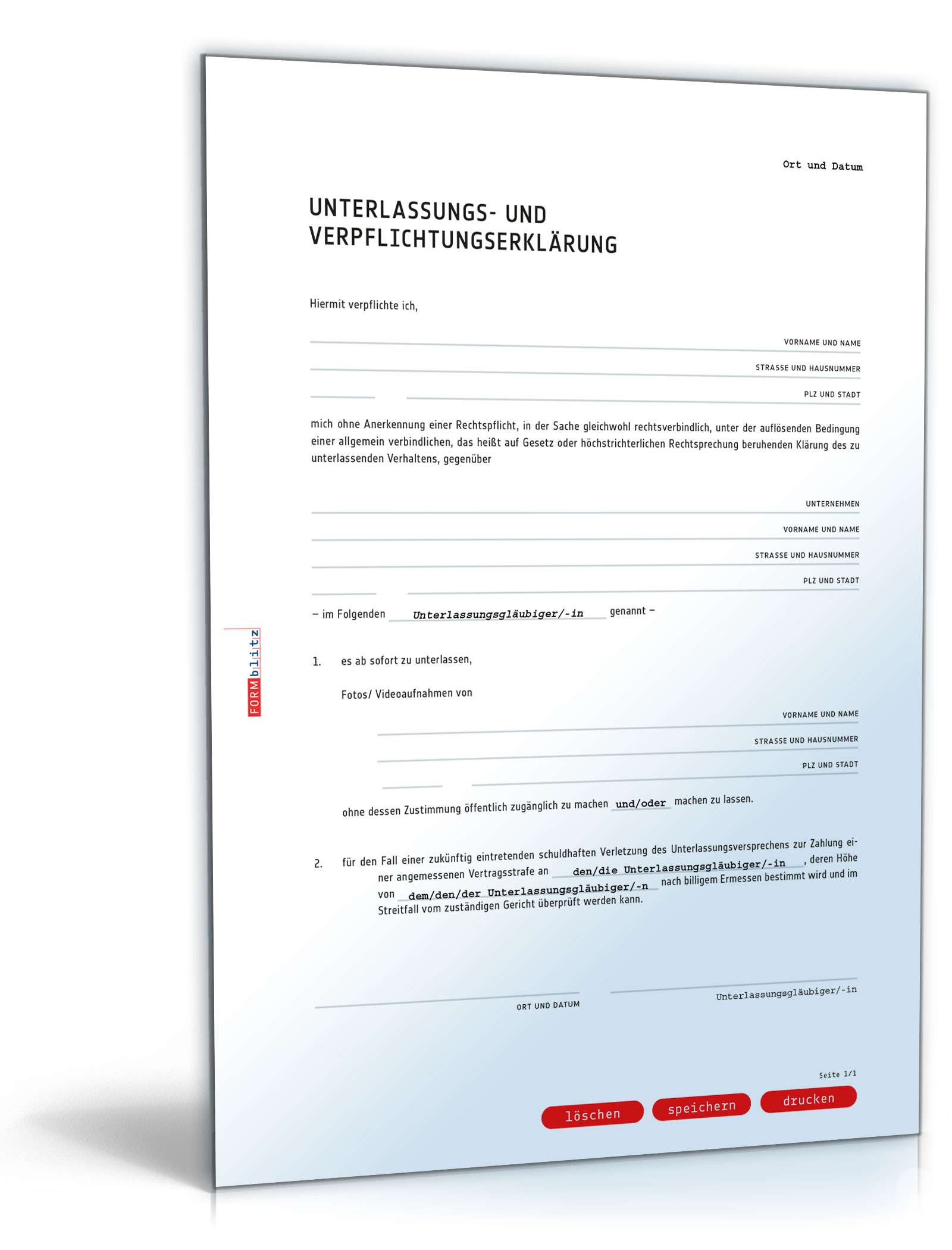 Unterlassungserklärung zur Verwendung von Foto- und/oder Videoaufnahmen PDF