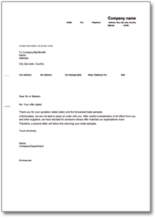 Absage nach Angebotsvergleich Englisch/Deutsch Word