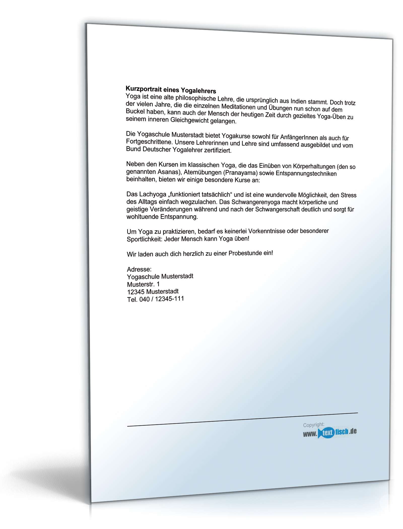 Werbetext Yogalehrer