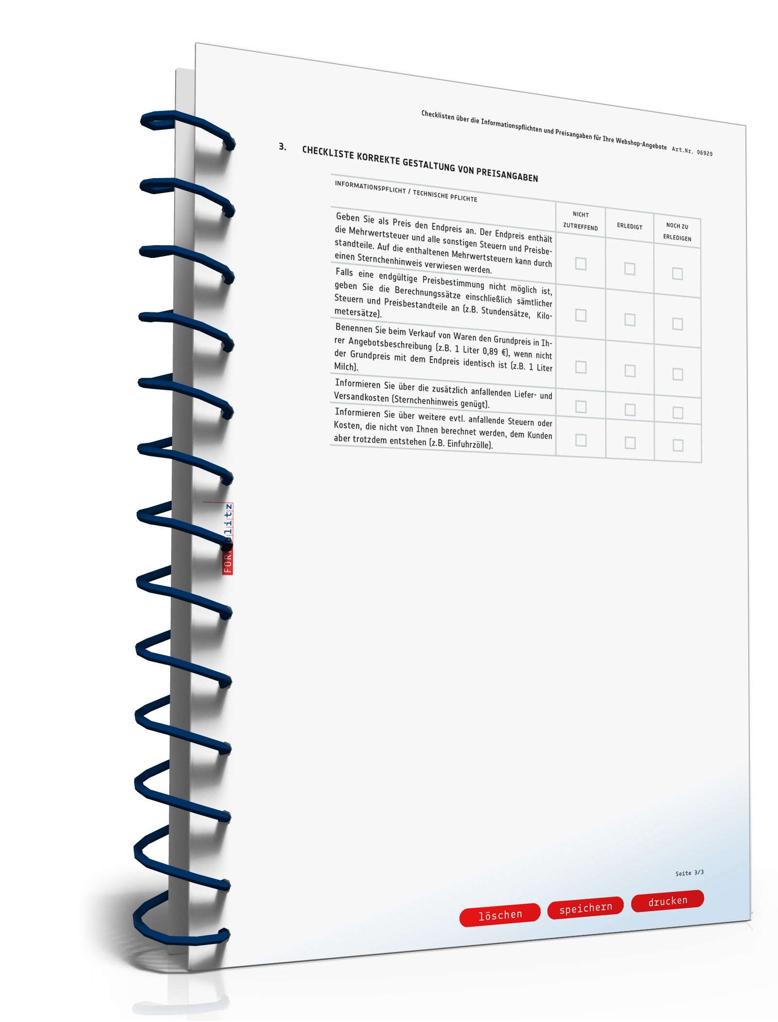 Checkliste Rechtssichere Information|Preisangabe Internet PDF. Seite: 3