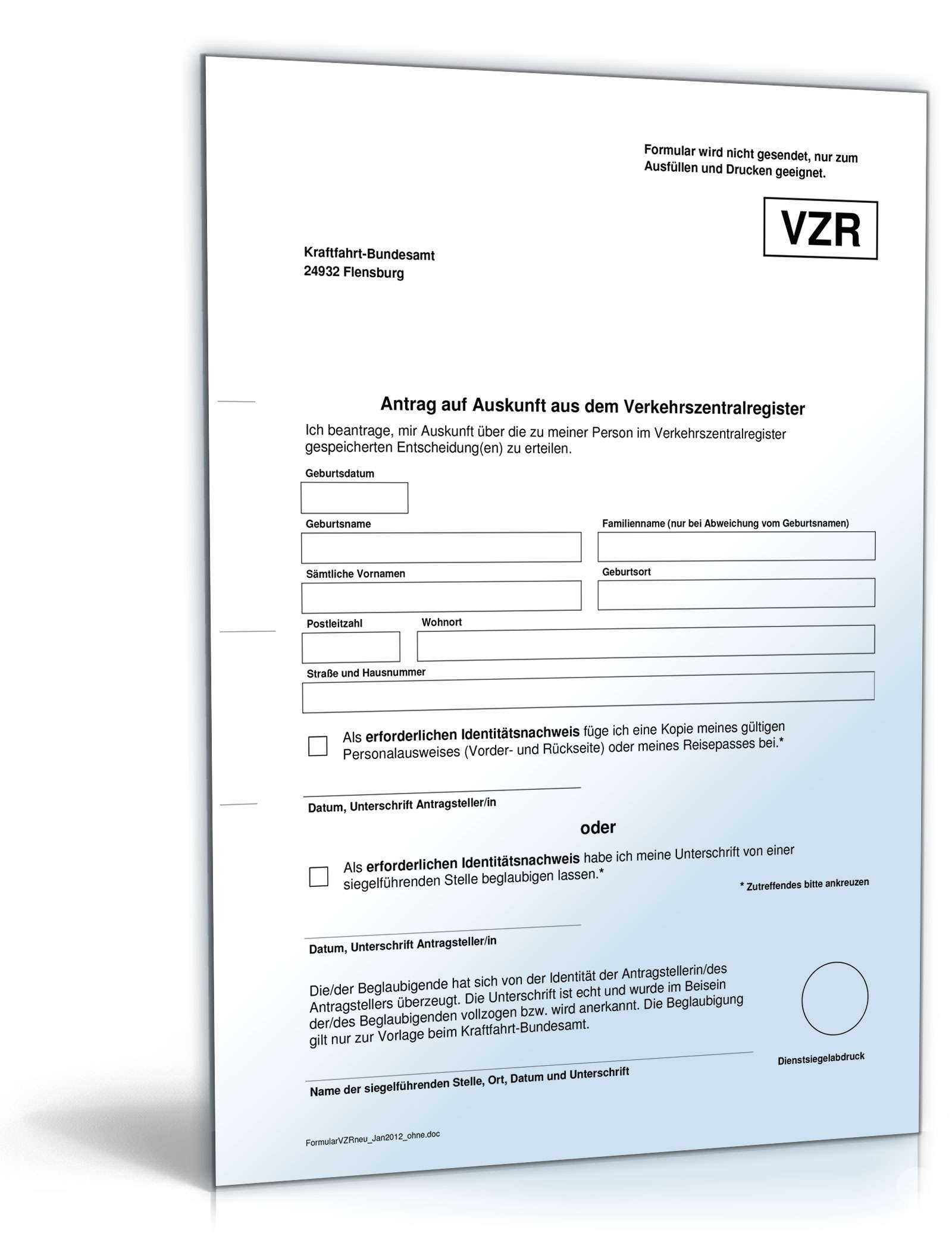 Auskunft Bundesverkehrszentralregister PDF
