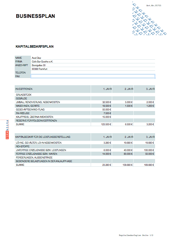 Businessplan Kaffee-Bar Excel. Seite: 4