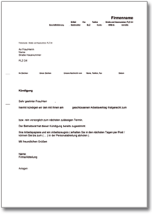 Ordentliche Kündigung durch Arbeitgeber Word