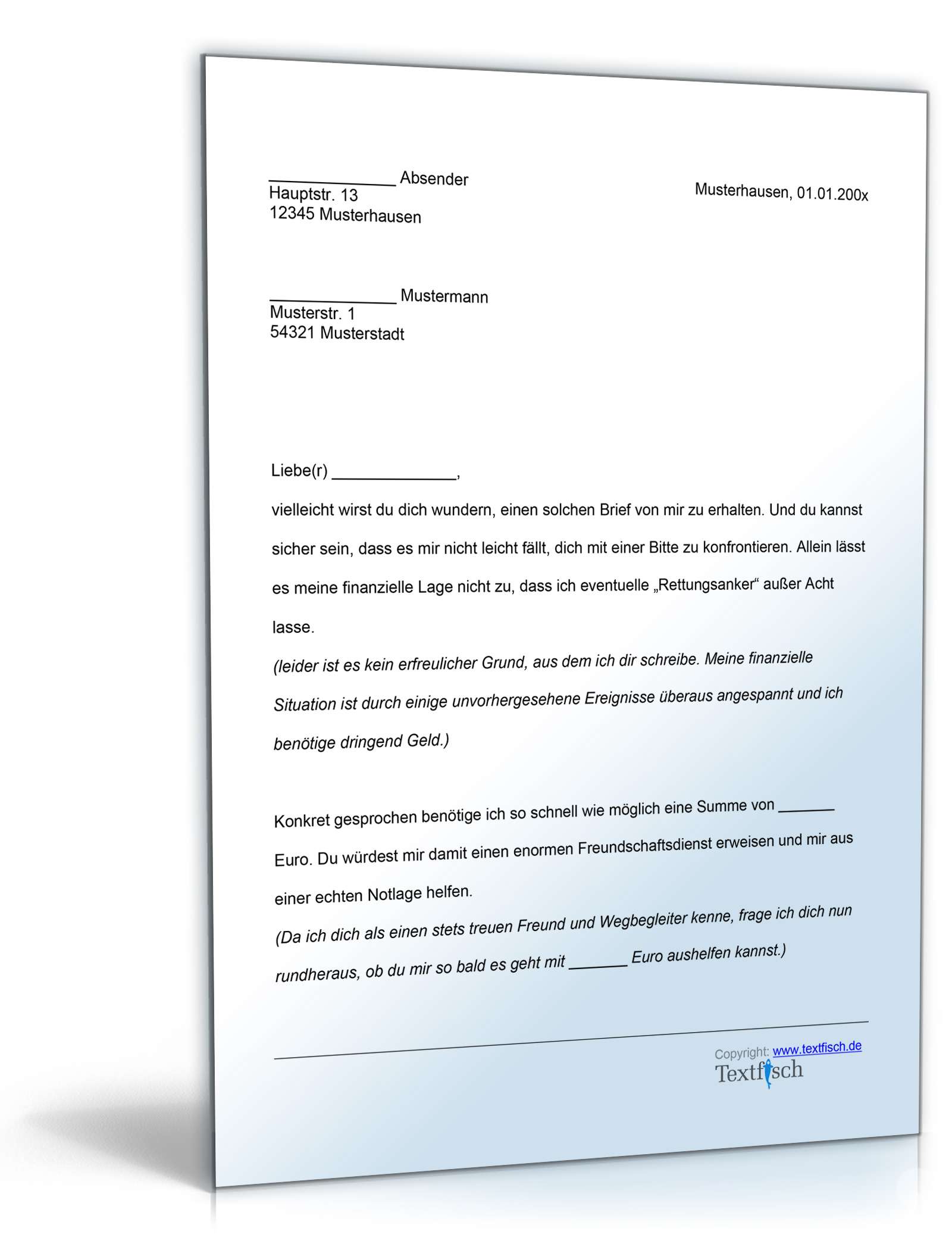 Bitte um finanzielle Unterstützung Word