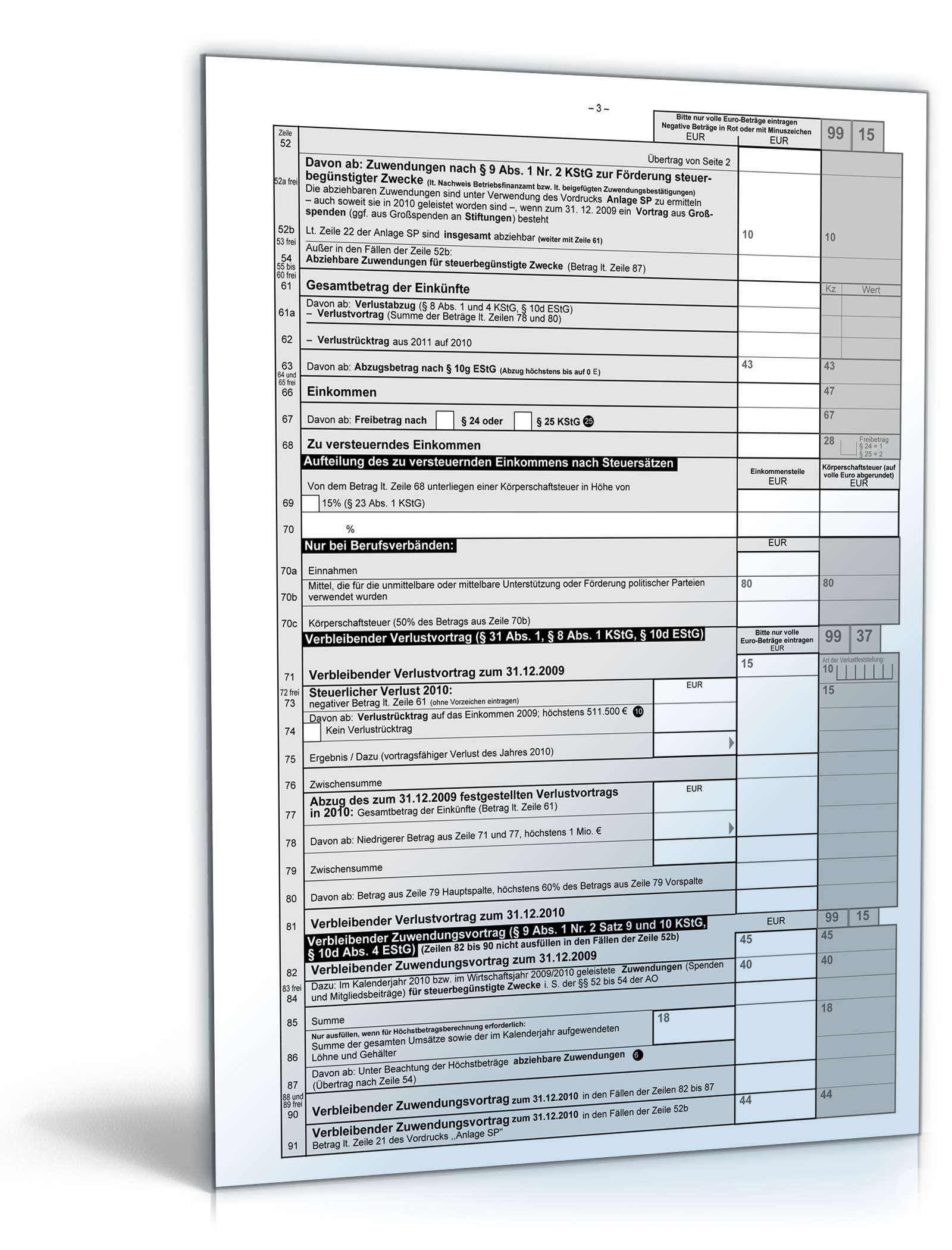 Körperschaftsteuererklärung 2010, Steuerpflichtige weitere Einkünfte PDF. Seite: 3