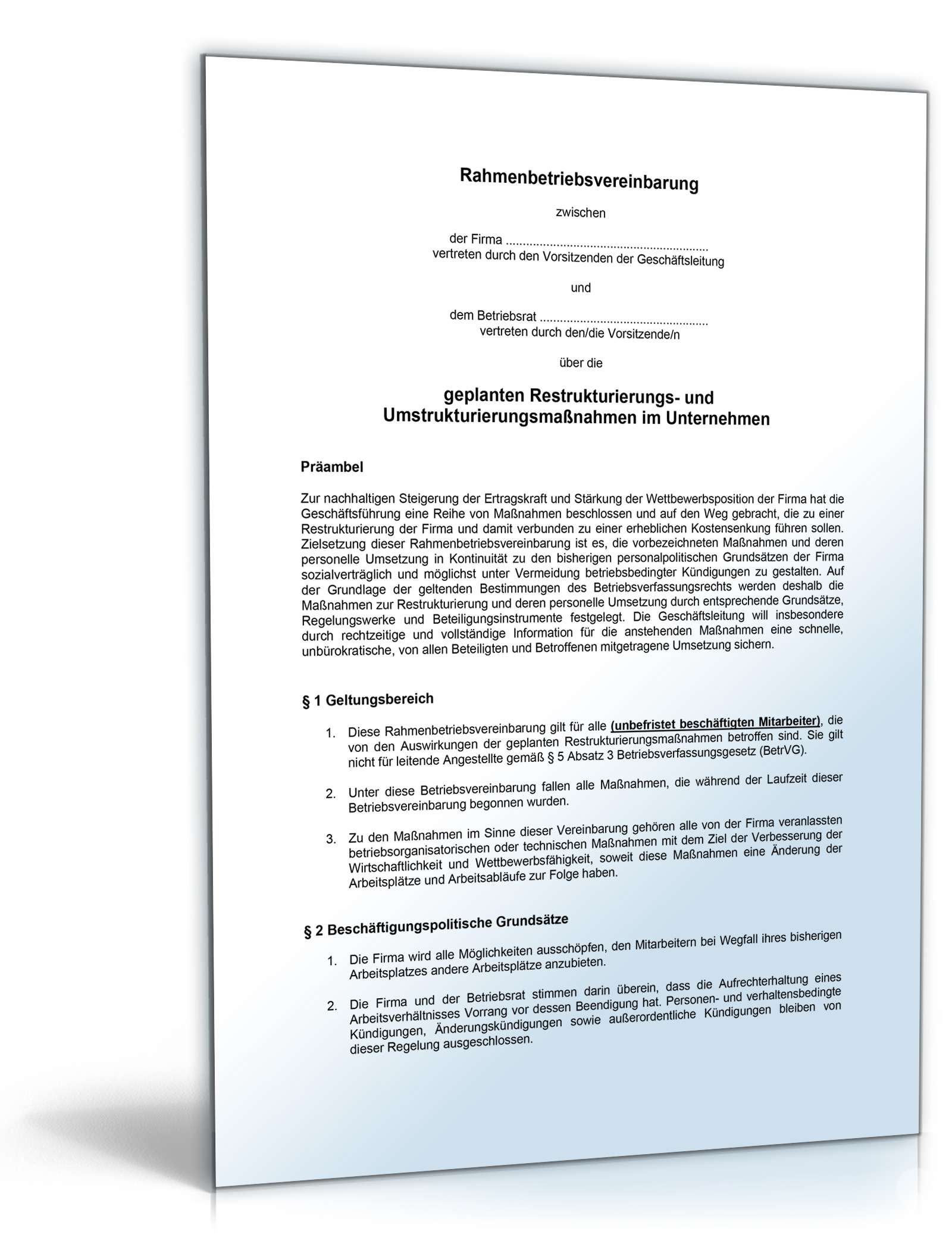 Betriebsvereinbarung Umstrukturierung PDF