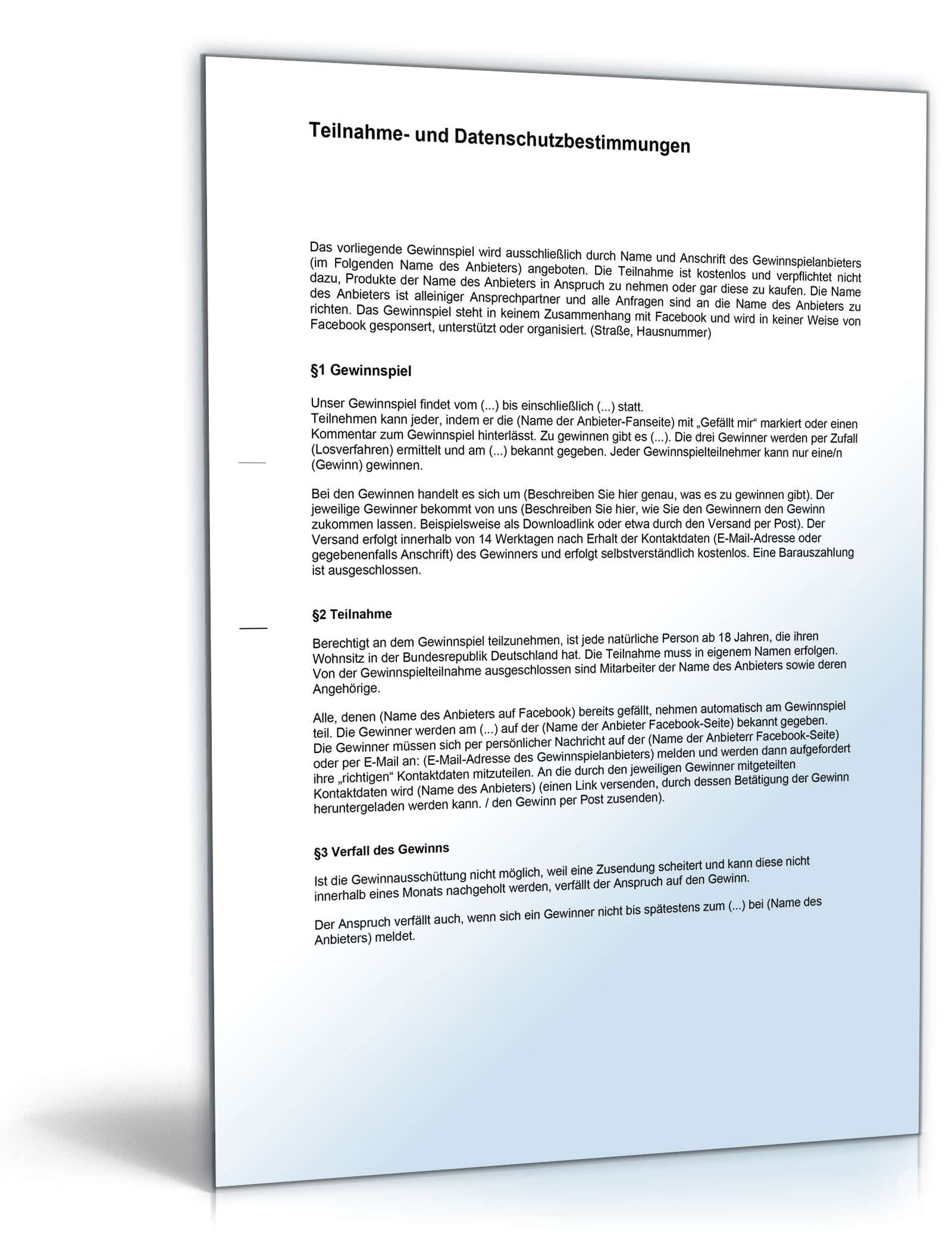 Teilnahmebedingungen Gewinnspiel Facebook PDF