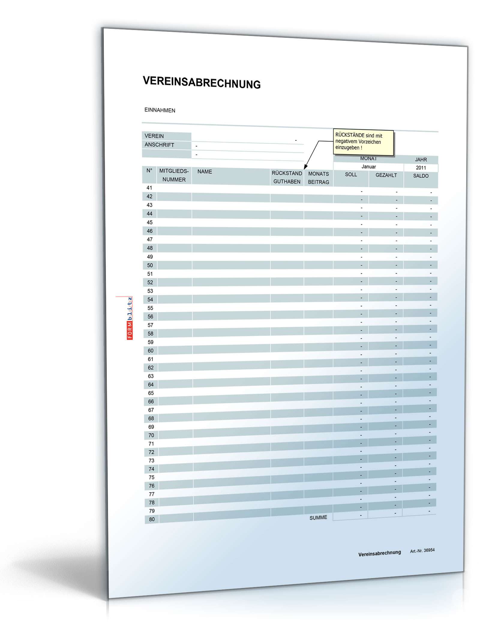 Mitgliederverwaltung Vereine mit Beitragsabrechnung Excel. Seite: 2