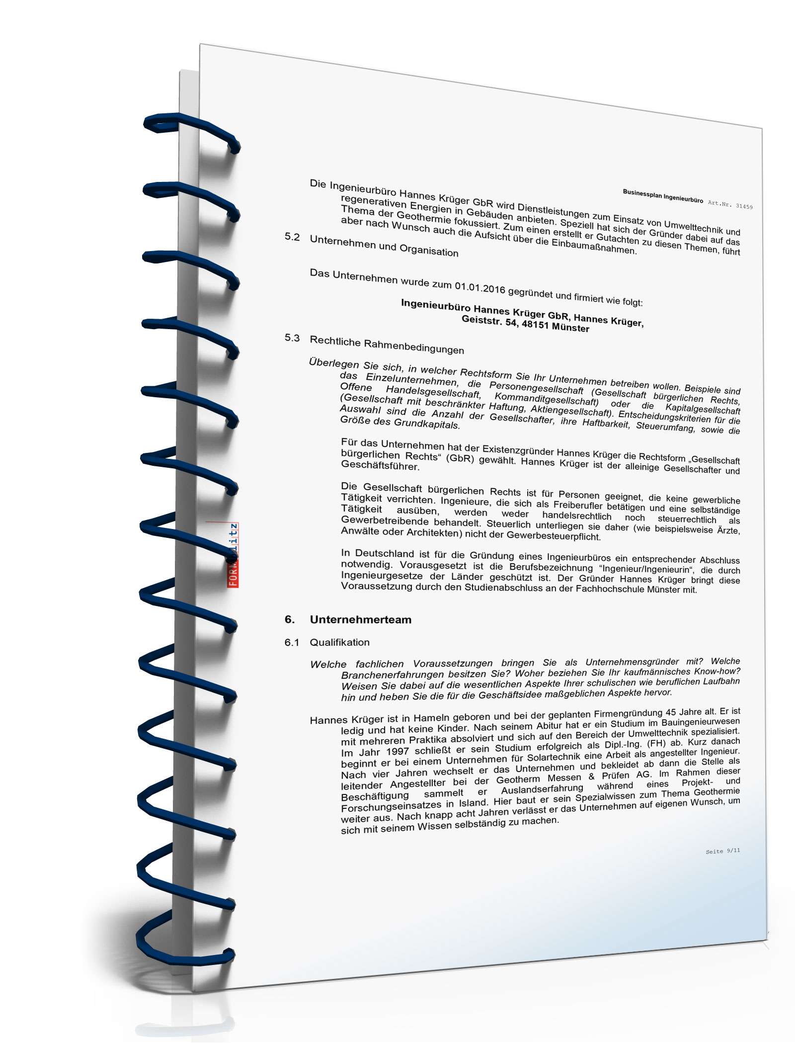 Businessplan Ingenieurbüro Excel. Seite: 11