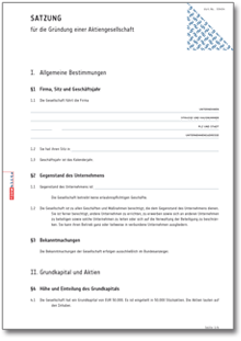 Mustersatzung Aktiengesellschaft Word