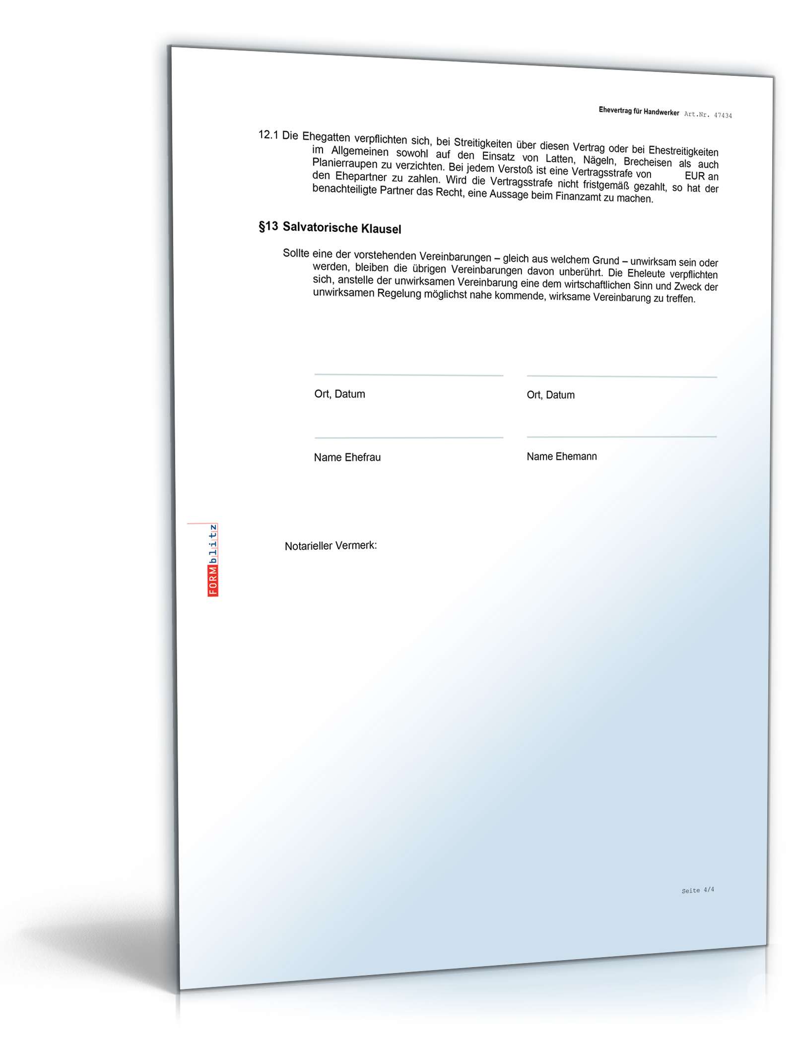 Ehevertrag Handwerker Fun-Vertrag Word. Seite: 4