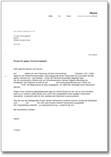 Einspruch gegen eine gebührenpflichtige Verwarnung Word