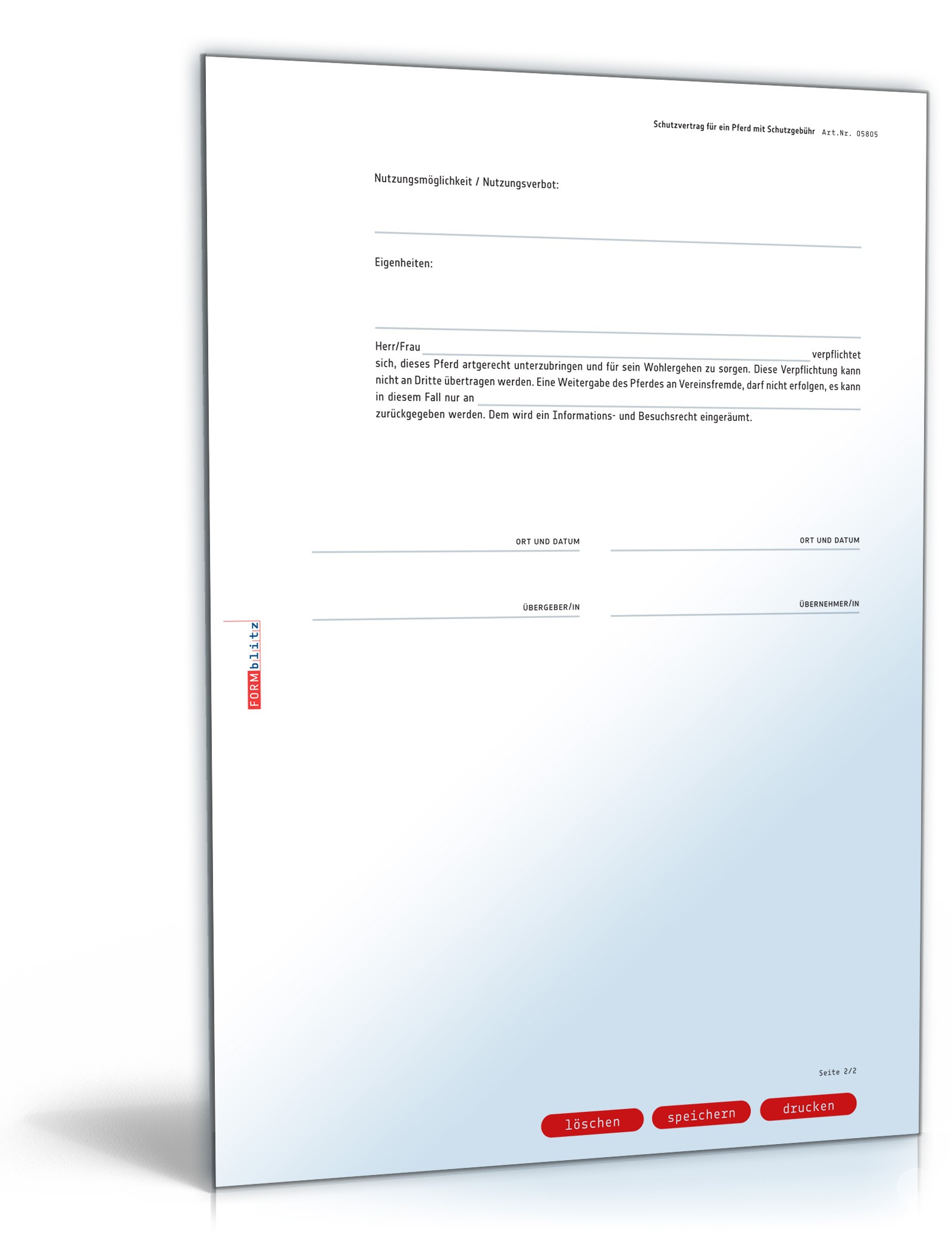 Schutzvertrag Pferde mit Schutzgebühr PDF. Seite: 2