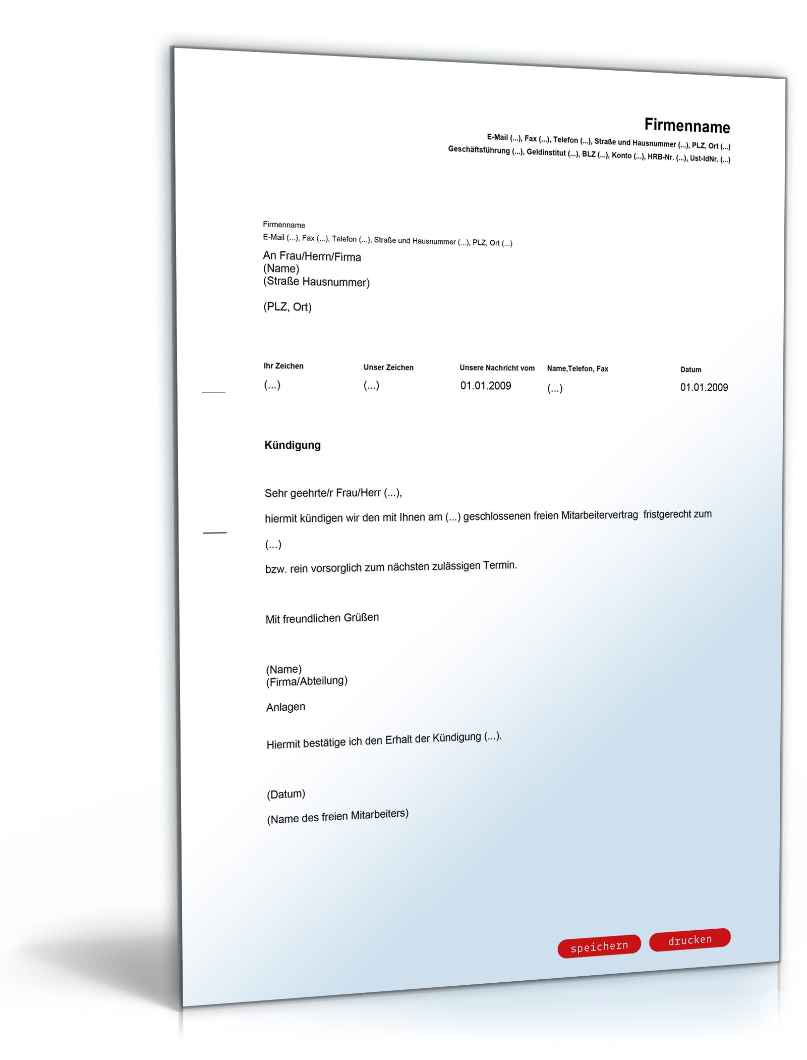 Kündigung freier Mitarbeiter PDF