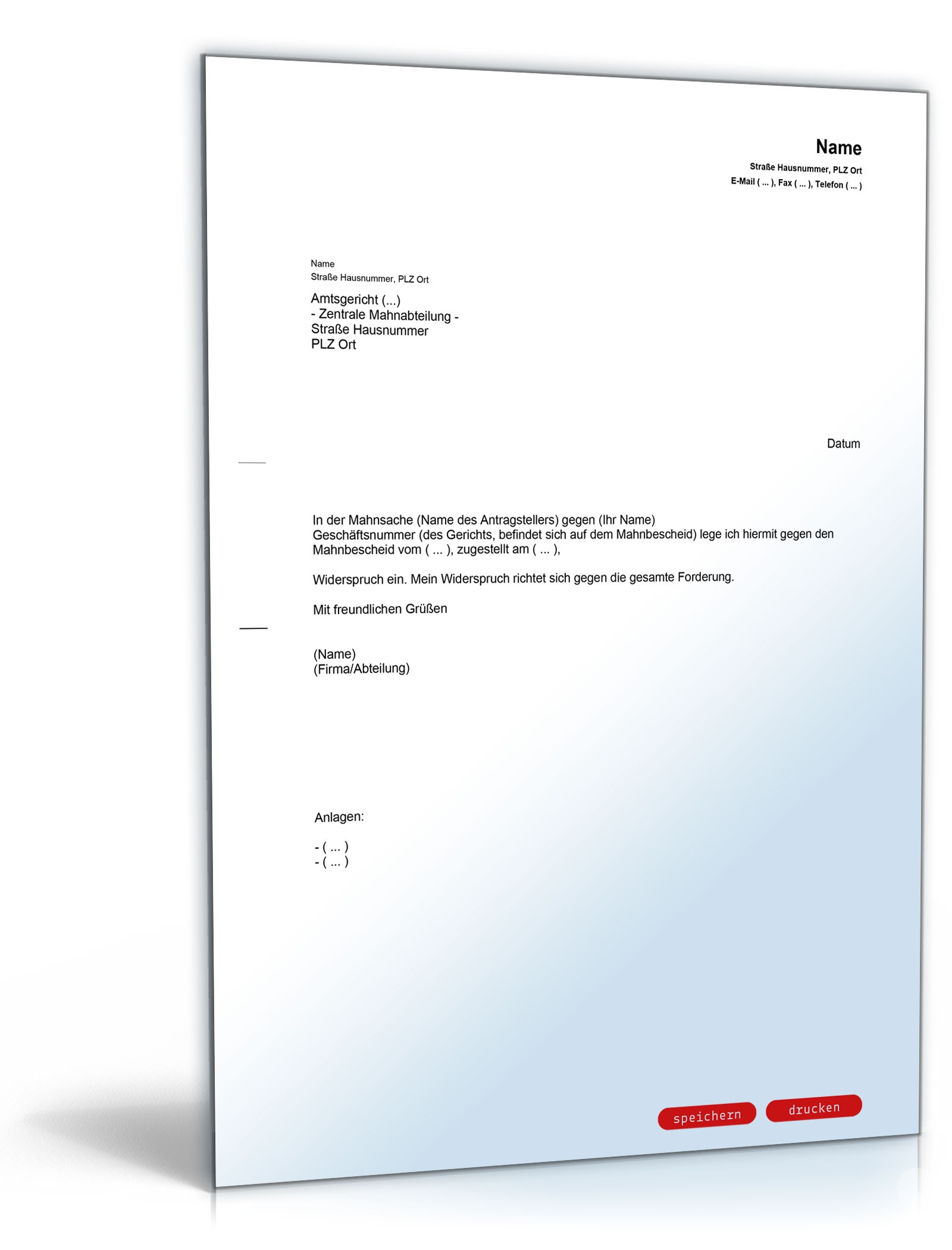 Widerspruch Mahnbescheid PDF