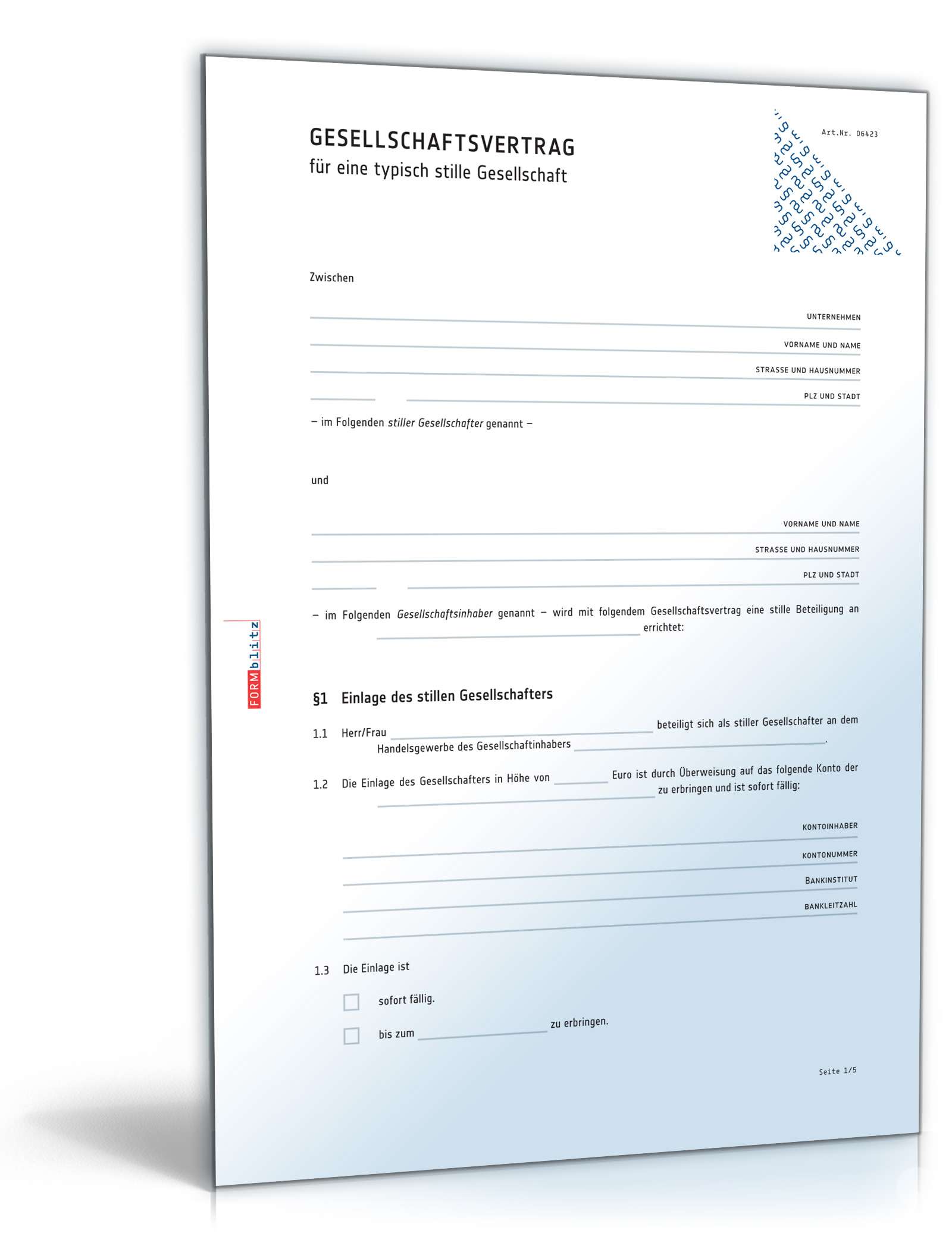 Gesellschaftsvertrag stille Beteiligung PDF