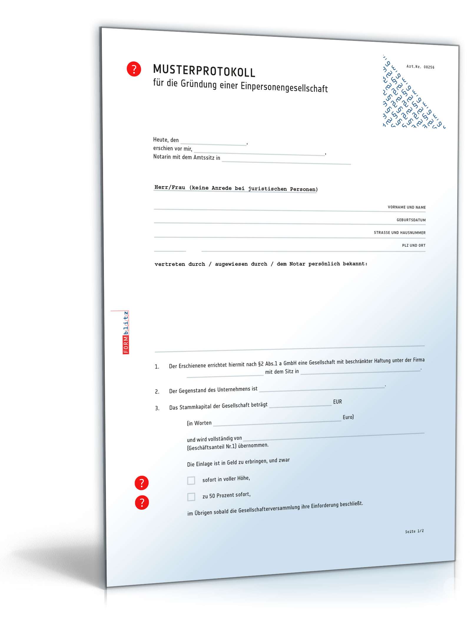 Musterprotokoll Einpersonengesellschaft PDF
