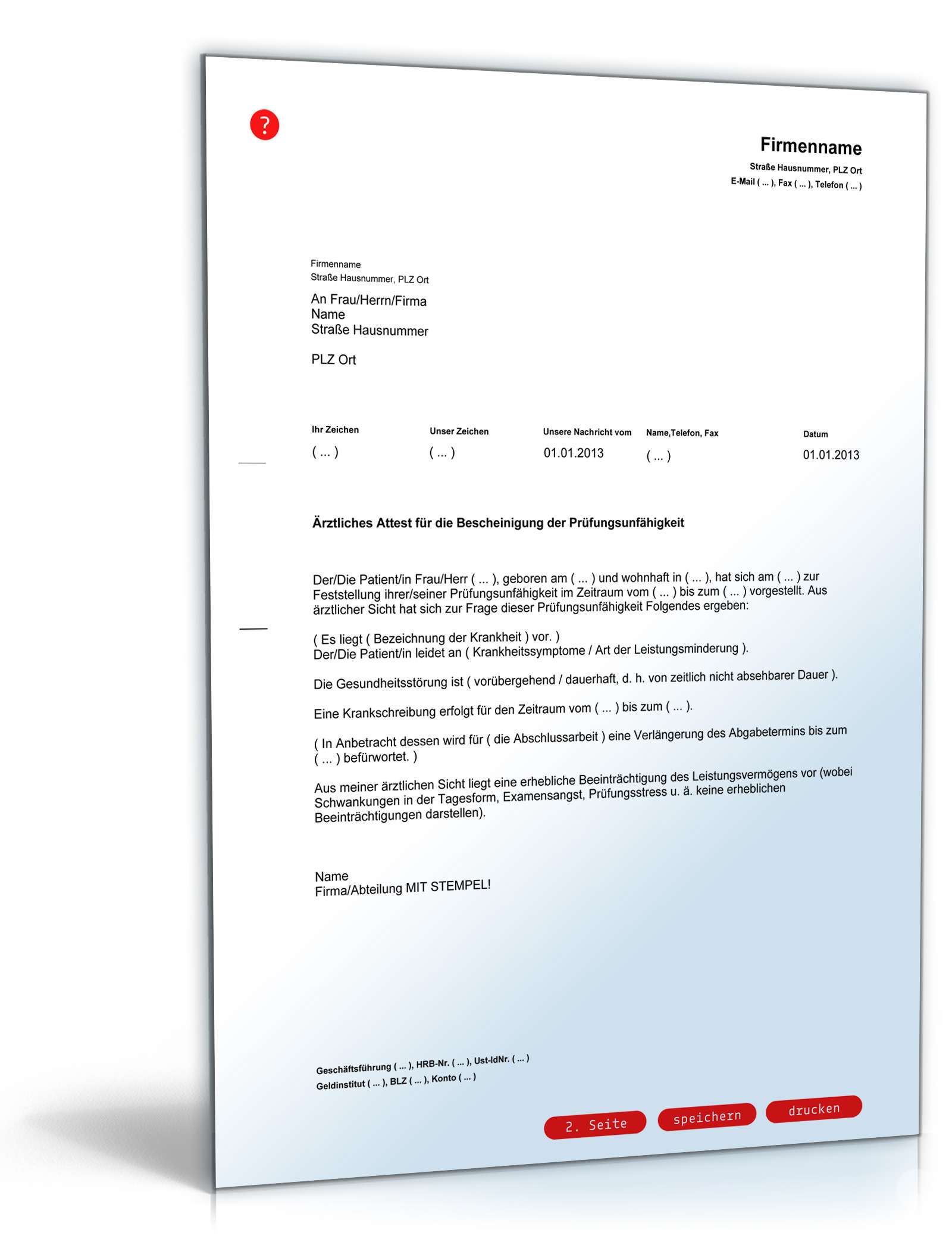 Prüfungsunfähigkeitsbescheinigung PDF