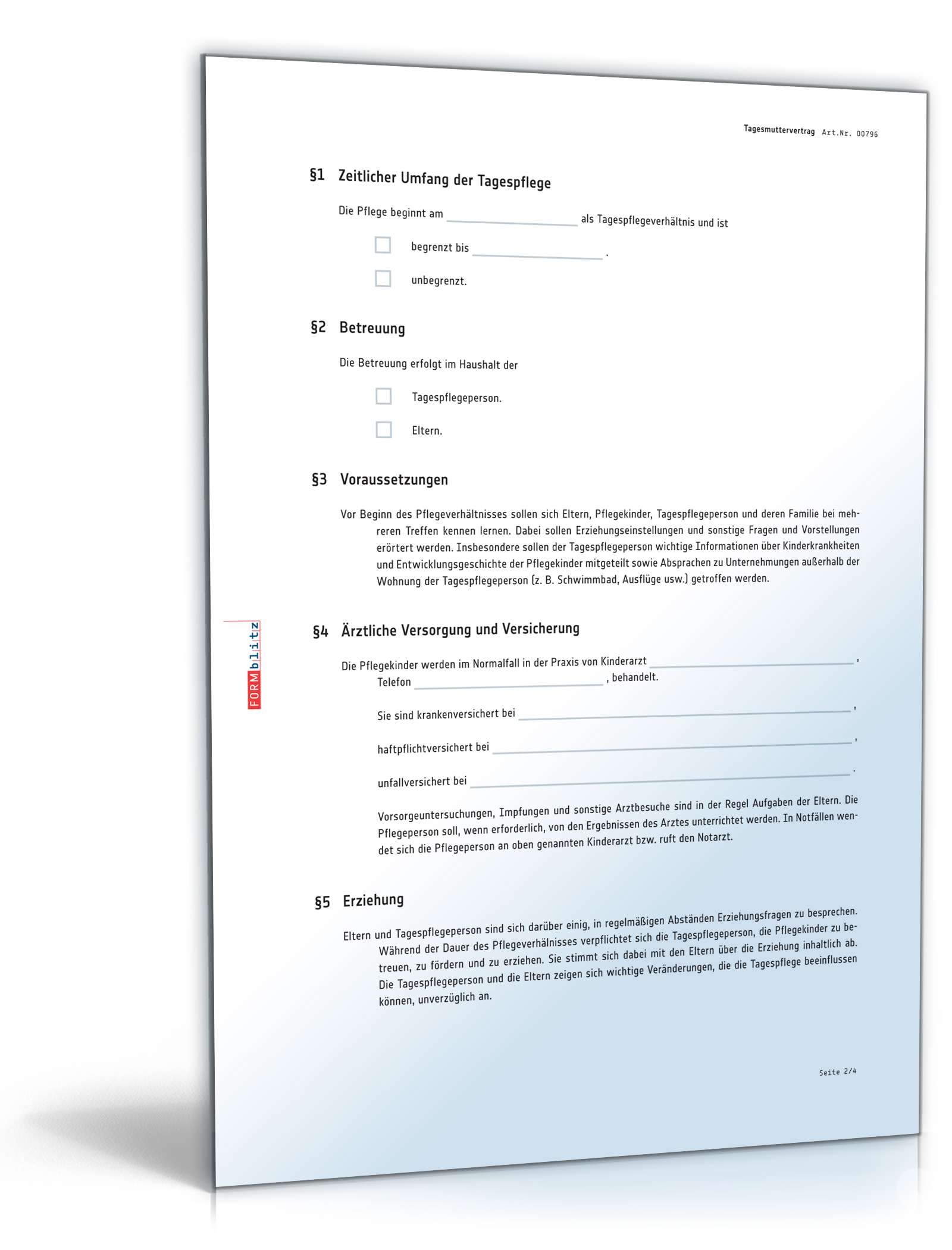 Tagesmuttervertrag PDF. Seite: 2