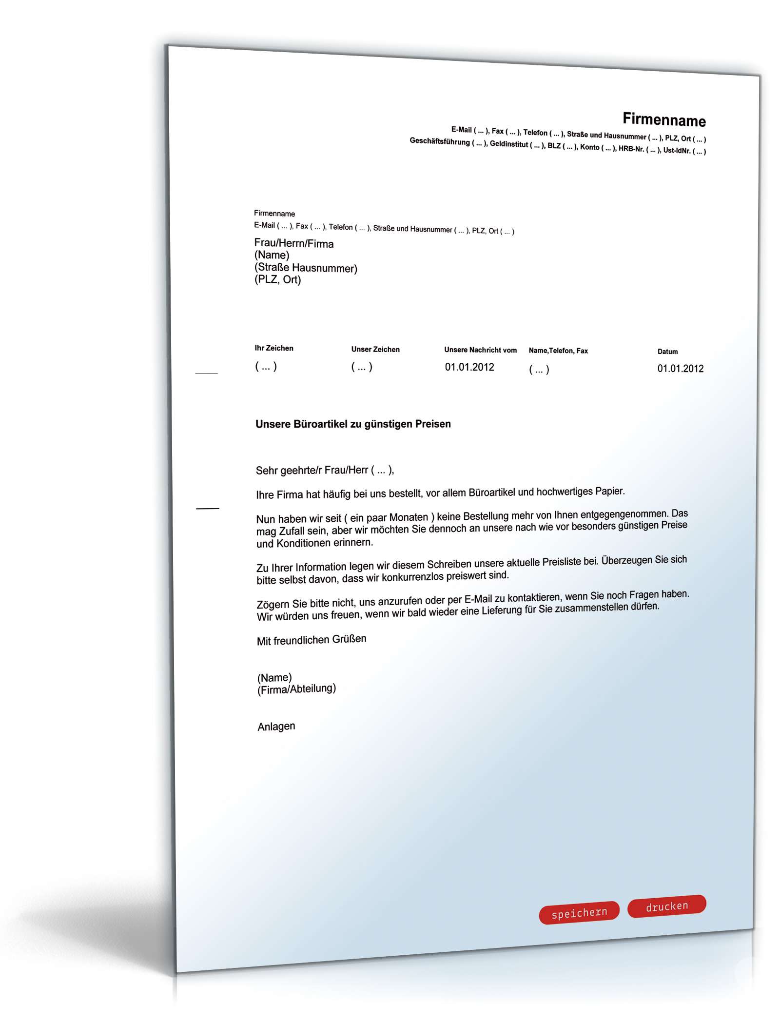 Werbebrief für Büroartikel PDF