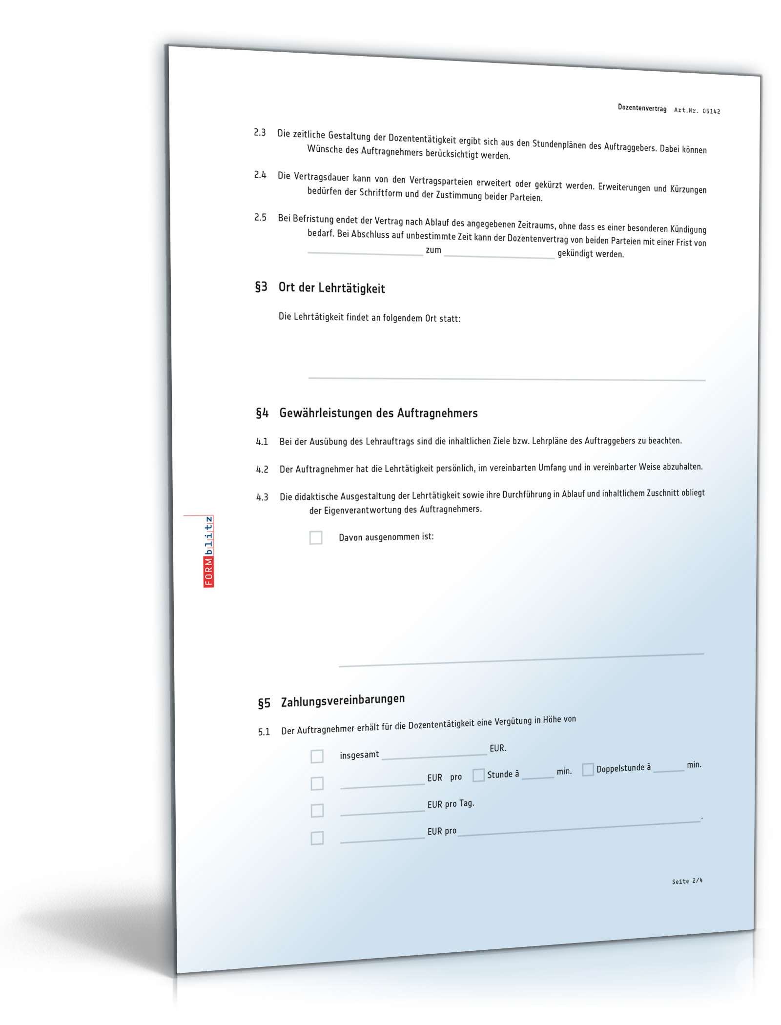 Dozentenvertrag PDF. Seite: 2
