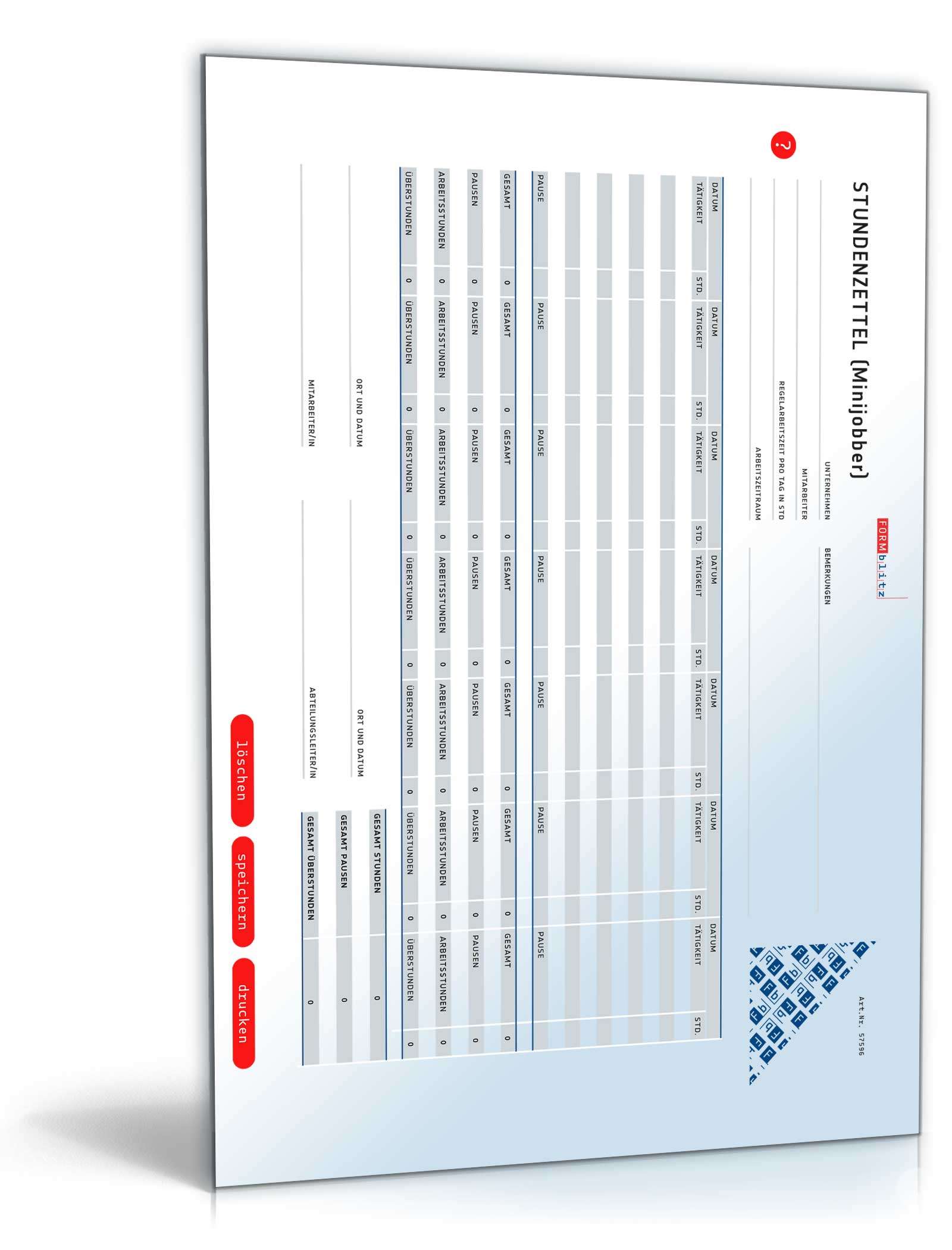 Stundenaufzeichnung Minijobber PDF