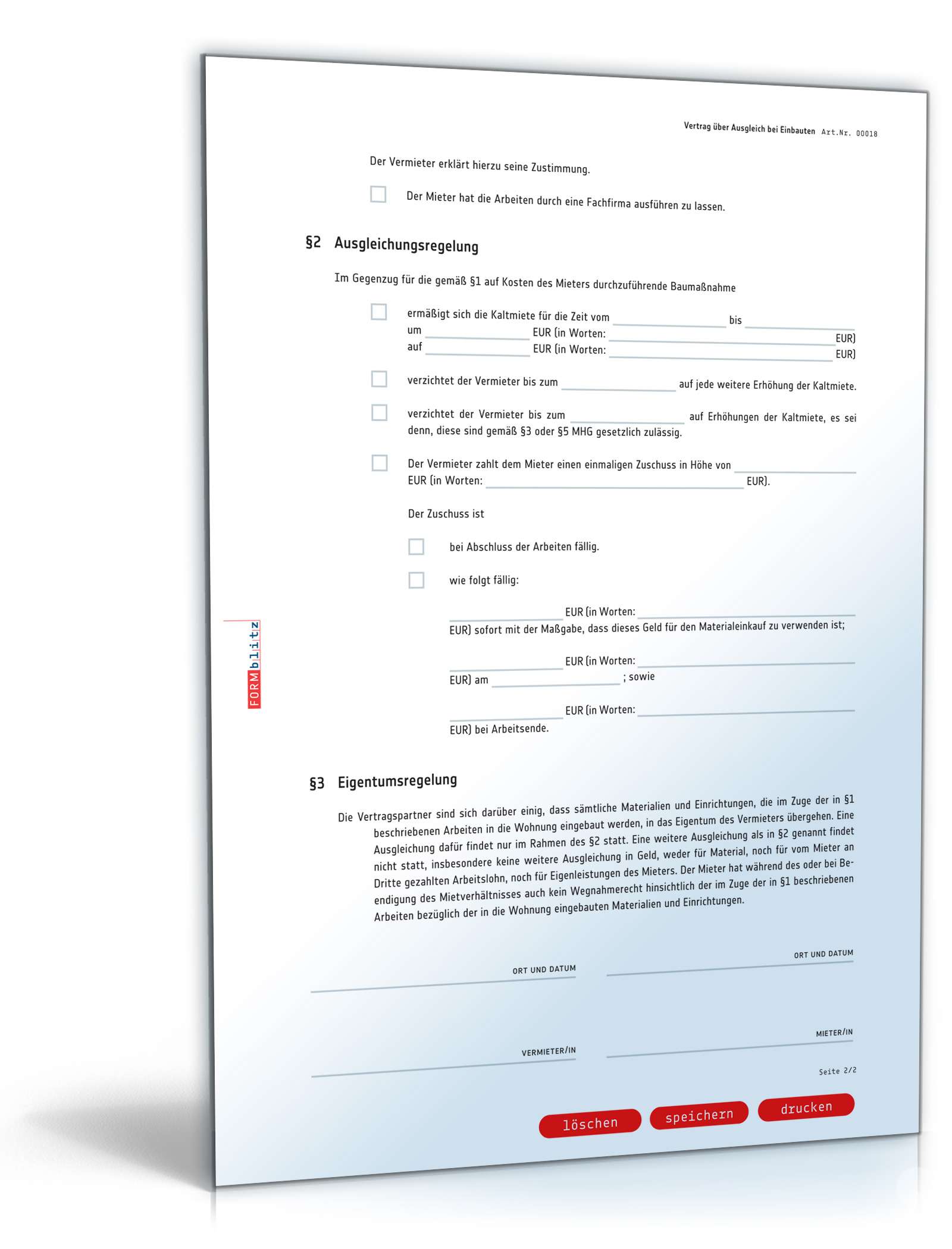 Vertrag über Ausgleich bei Einbauten PDF. Seite: 2