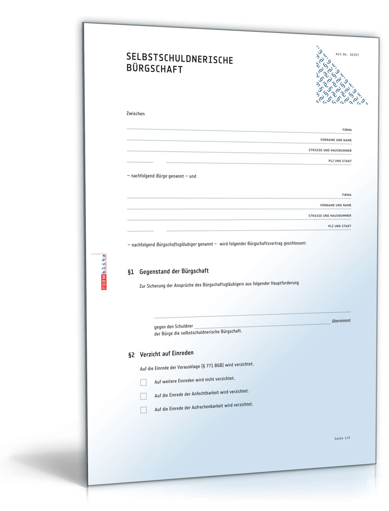 Selbstschuldnerische Bürgschaft PDF