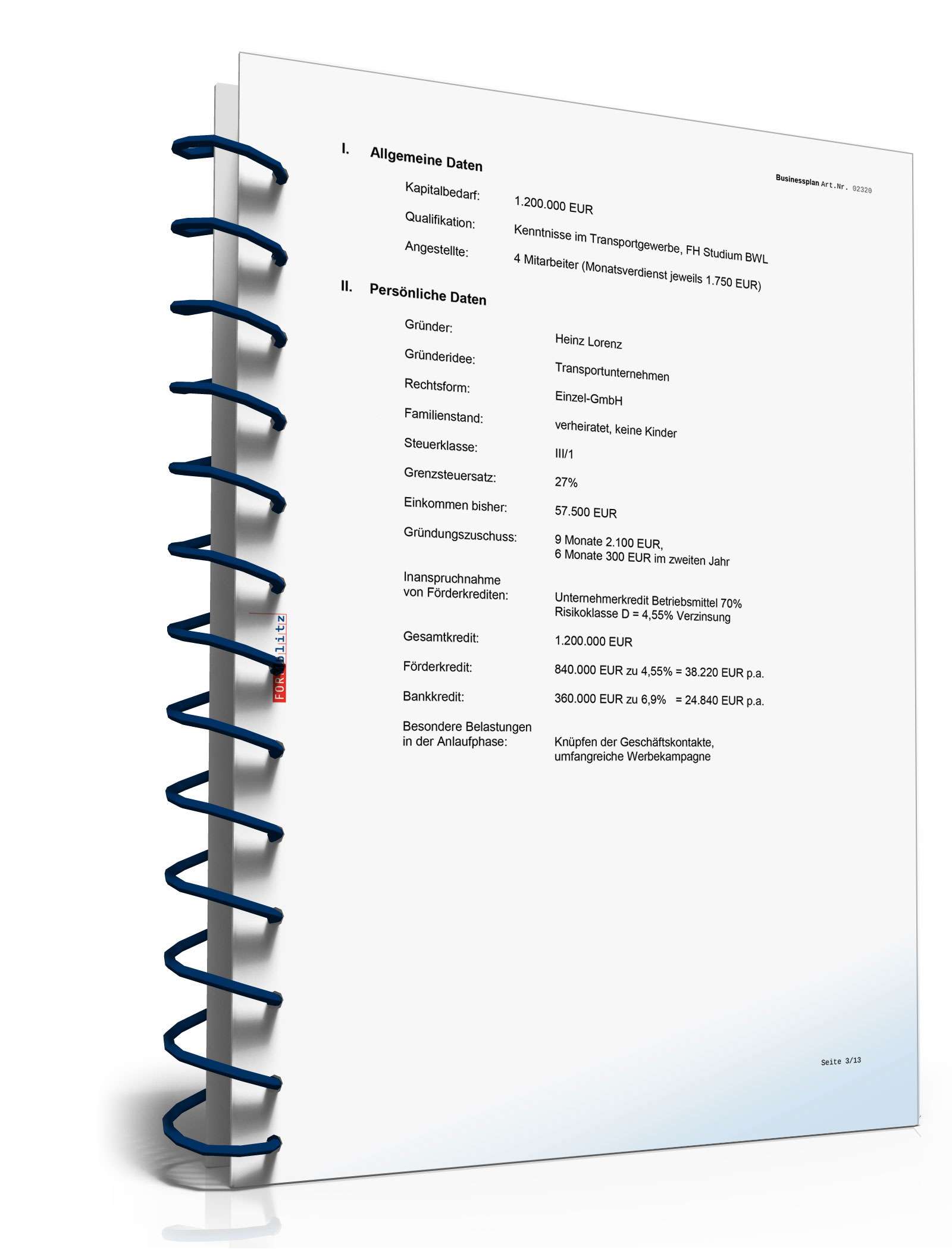 Businessplan Transport-Unternehmen Excel. Seite: 6