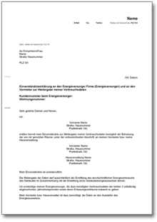 Einverständniserklärung Herausgabe Verbrauchsdaten Word