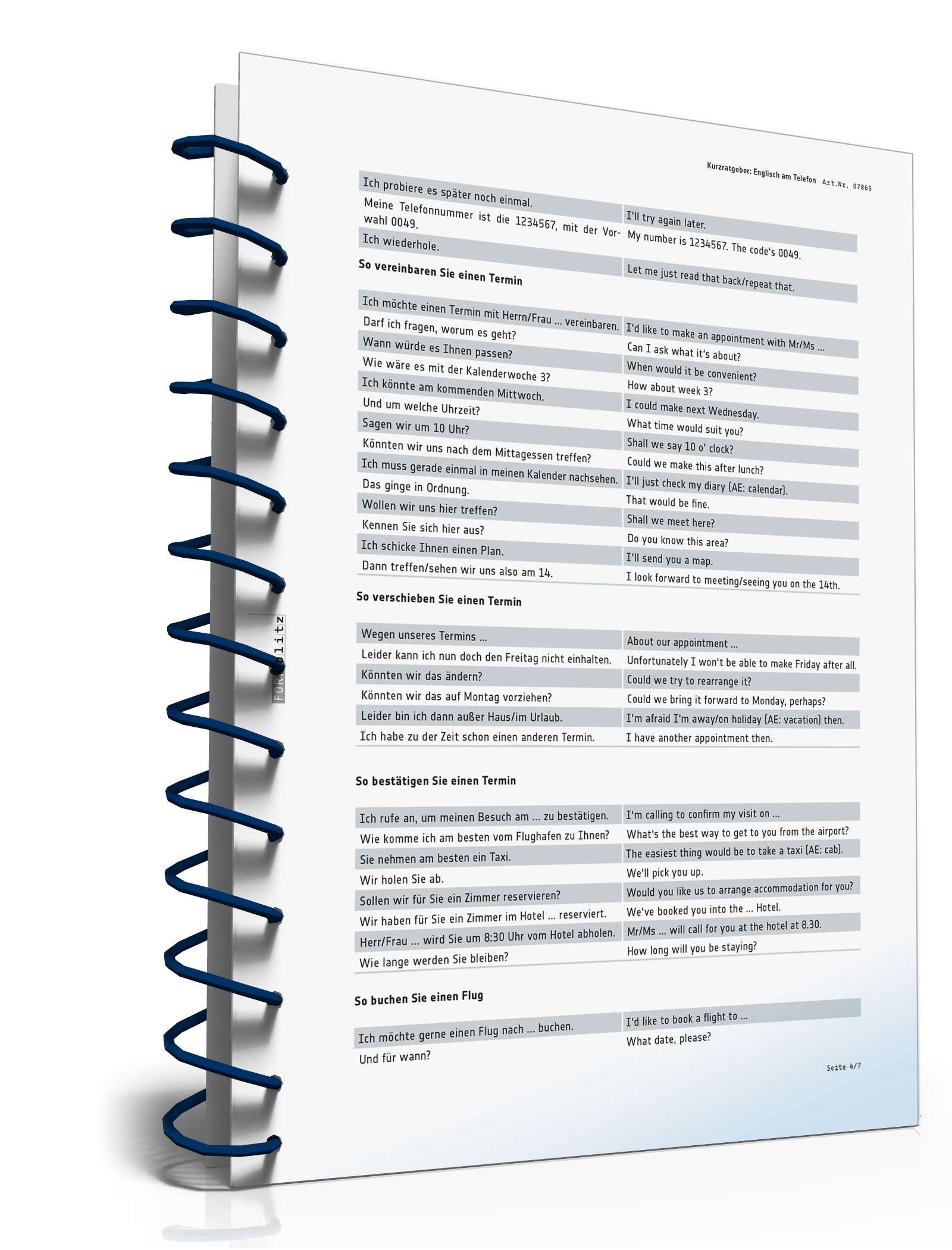 Telefon Englisch Spickzettel PDF. Seite: 3