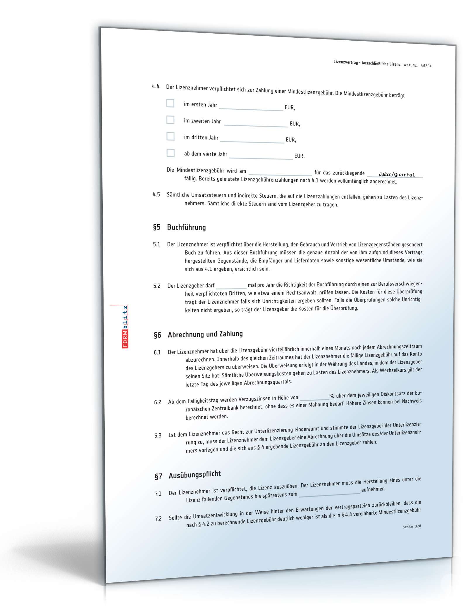 Lizenzvertrag ausschließliche Lizenz PDF. Seite: 3