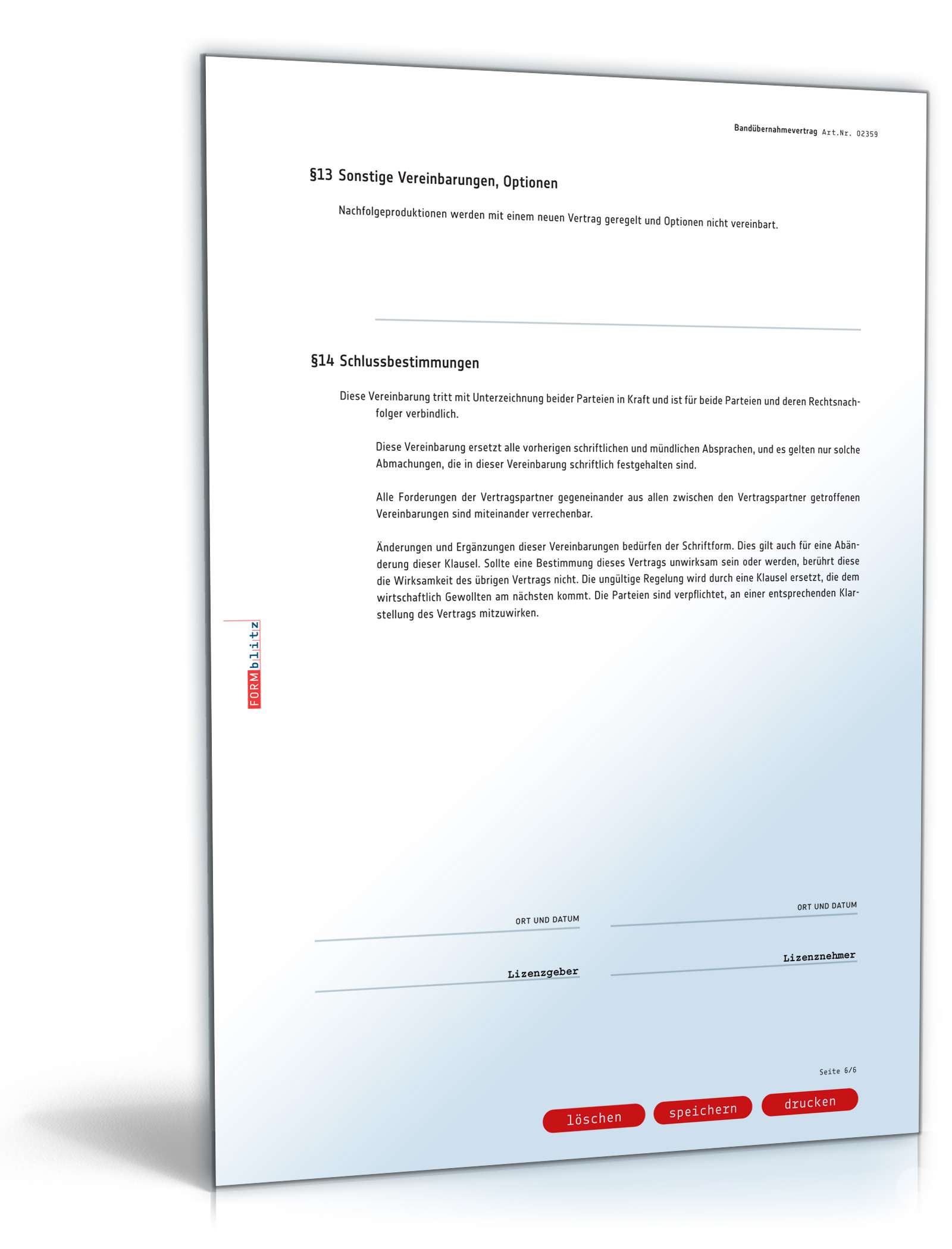 Bandübernahmevertrag mit Labelcopy PDF. Seite: 6