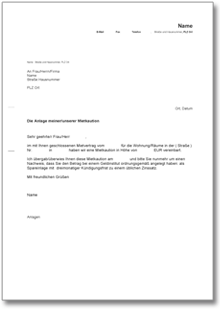 Aufforderung zum Nachweis über die Anlage einer Mietkaution Word