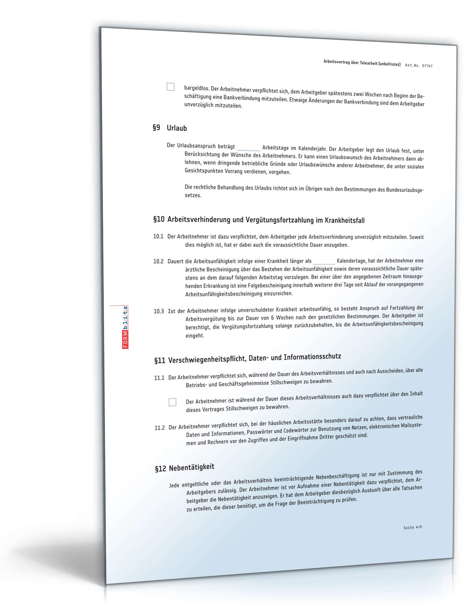 Arbeitsvertrag Homeoffice Muster PDF. Seite: 4