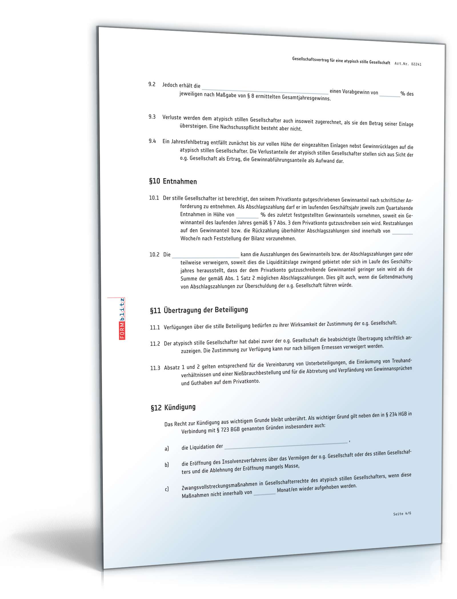 Gesellschaftsvertrag atypische stille Gesellschaft PDF. Seite: 4