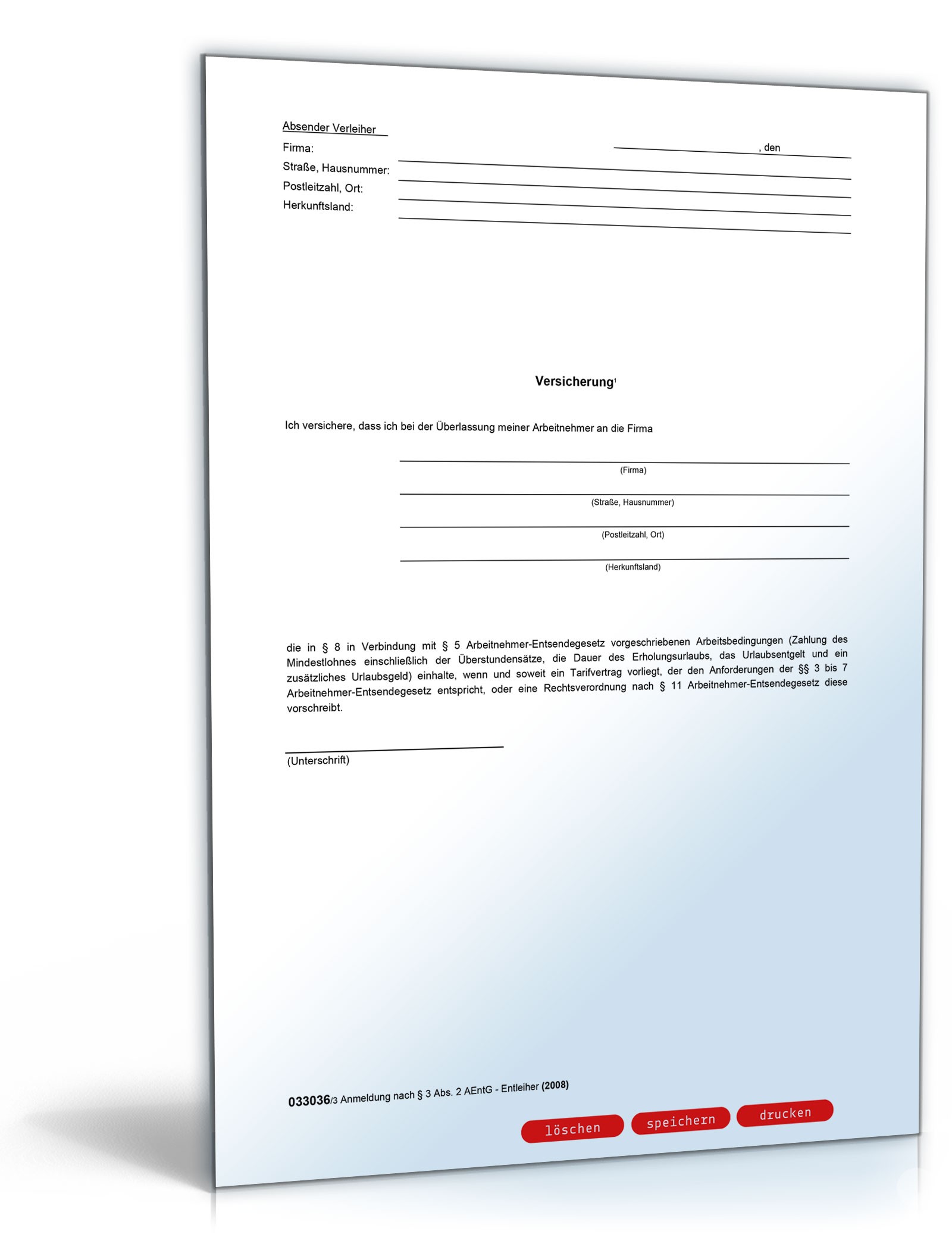 Anmeldung nach § 18 Abs. 3 Arbeitnehmerentsende-Gesetz PDF. Seite: 3