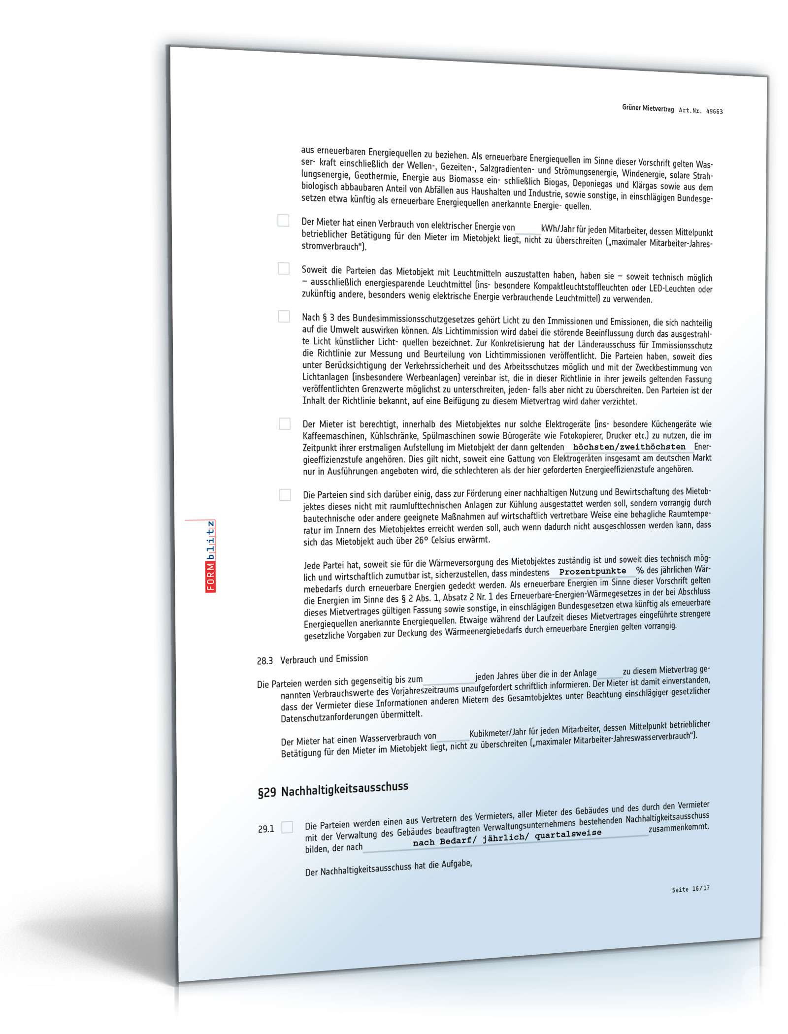 Grüner Mietvertrag für Gewerbe PDF. Seite: 16