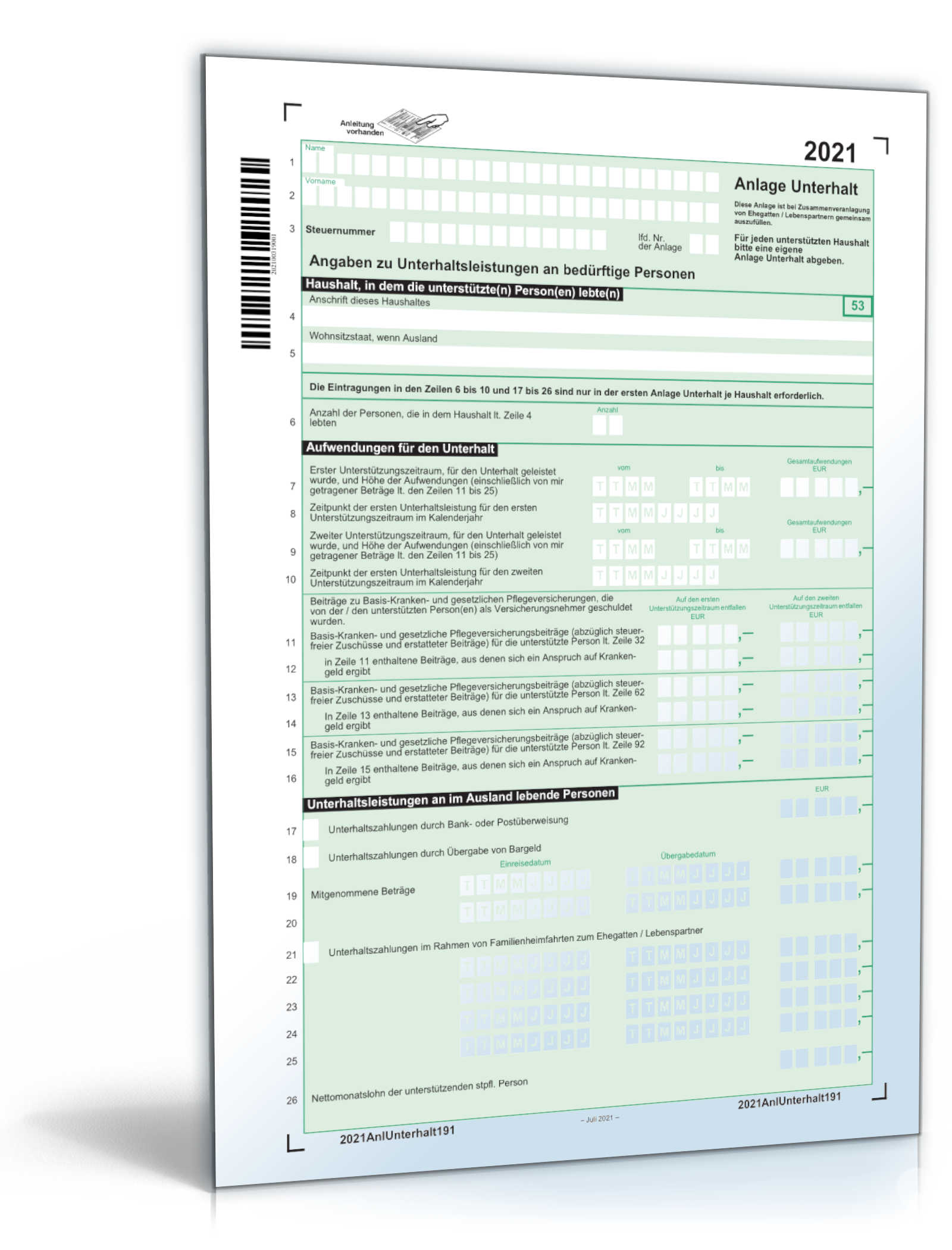 Anlage Unterhalt 2021 PDF