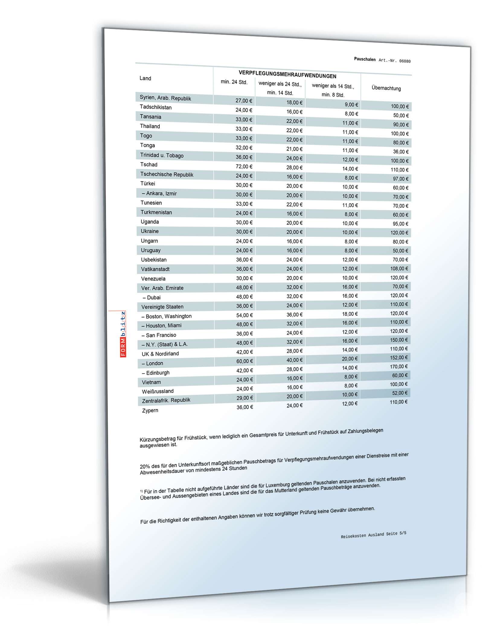 Diverse Pauschalsätze 2007/2008 Excel. Seite: 13