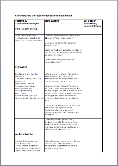 Checkliste Schriftliche Beschwerden Word