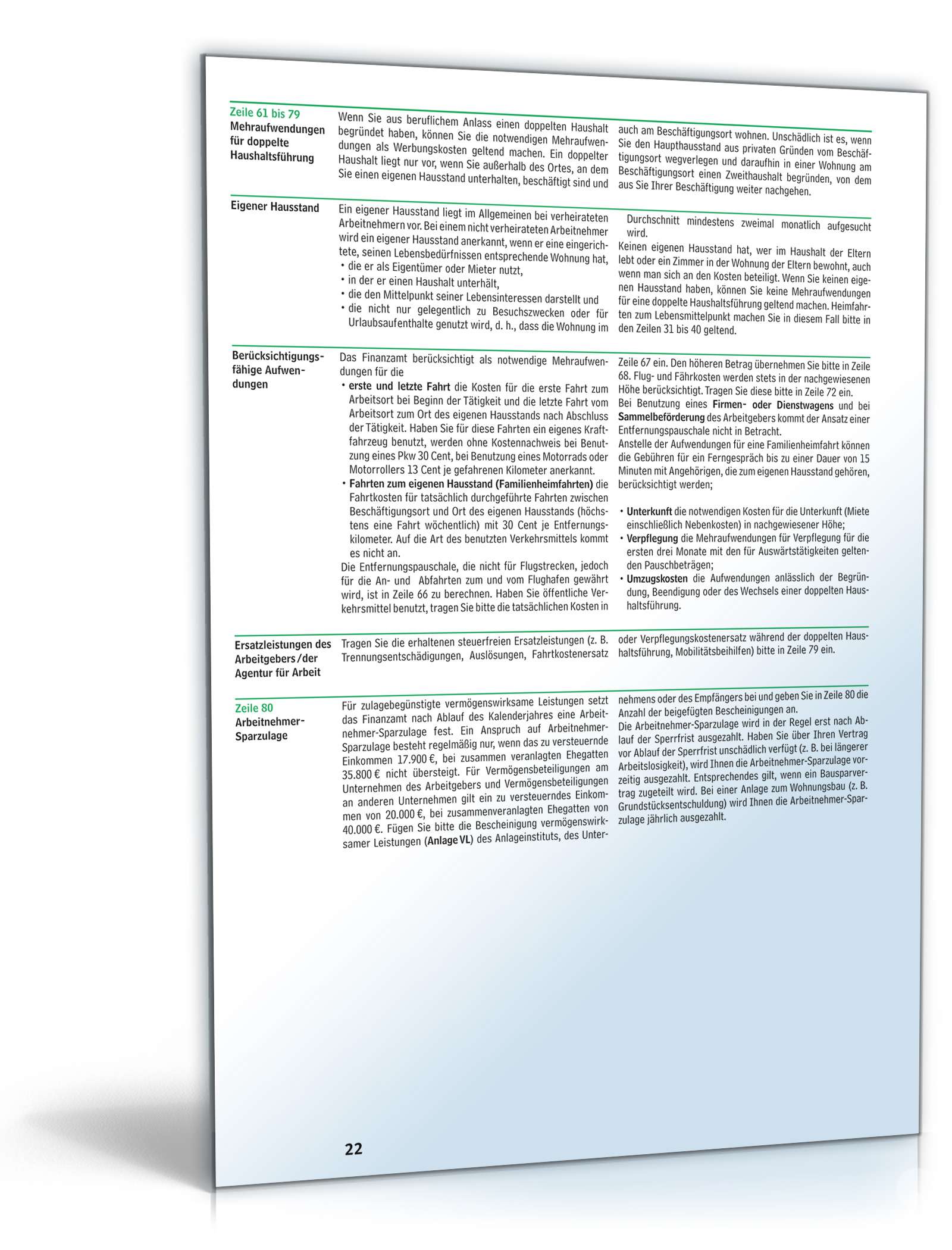 Anleitung zum ausfüllen der Einkommensteuererklärung 2012 PDF. Seite: 22