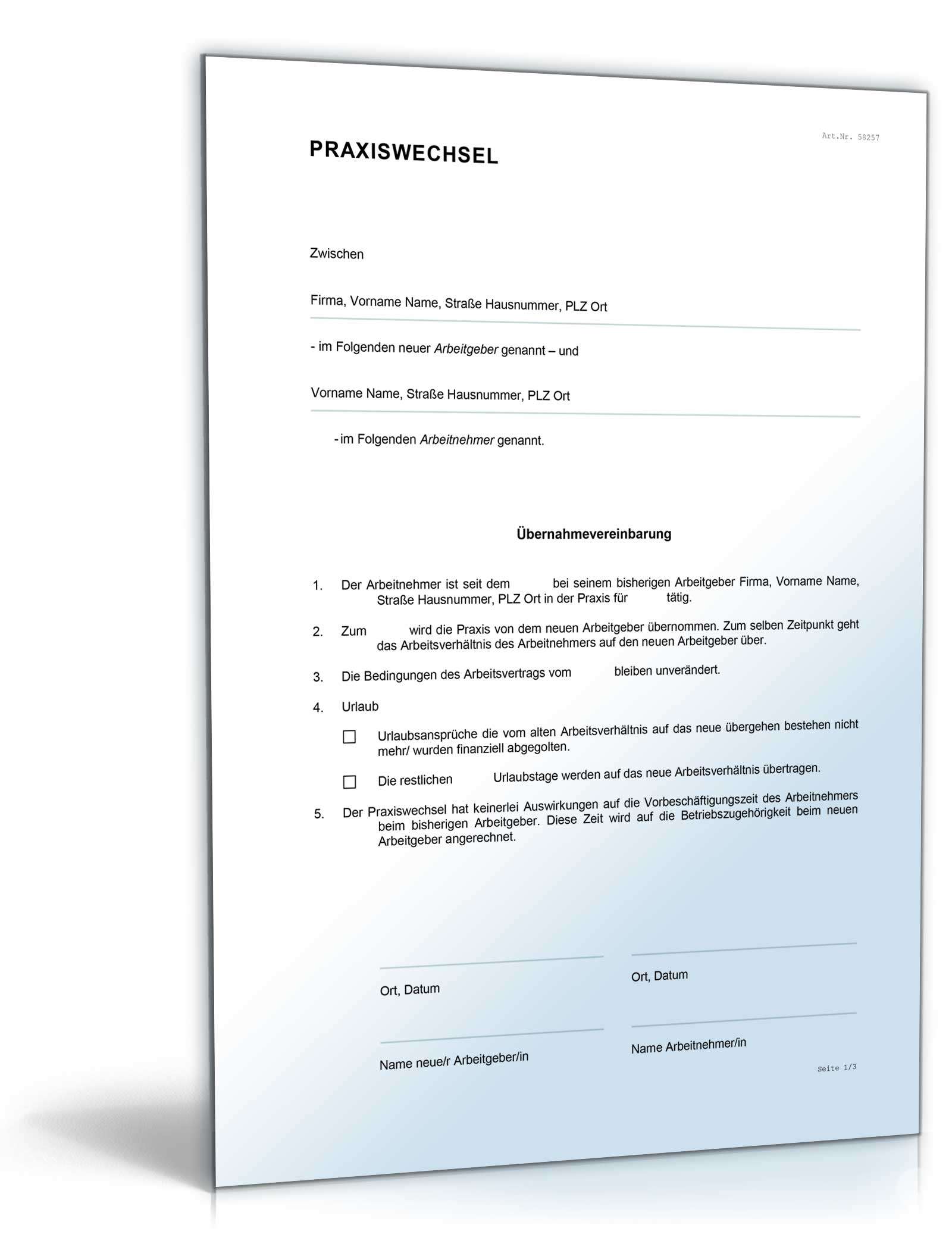 Übernahmevereinbarung bei Praxiswechsel Word. Seite: 2