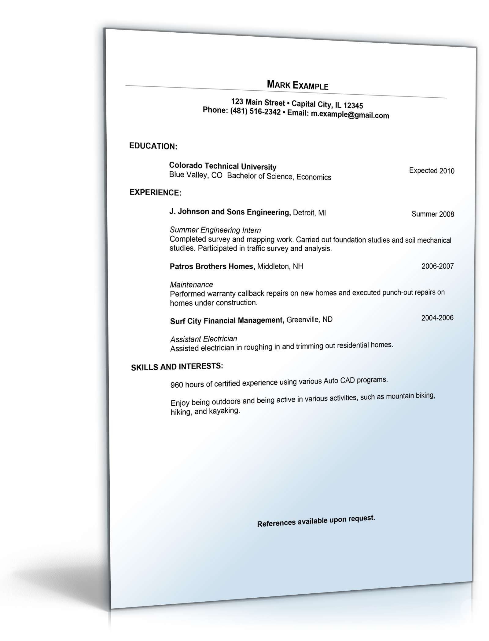 Lebenslauf Praktikum Englisch Excel