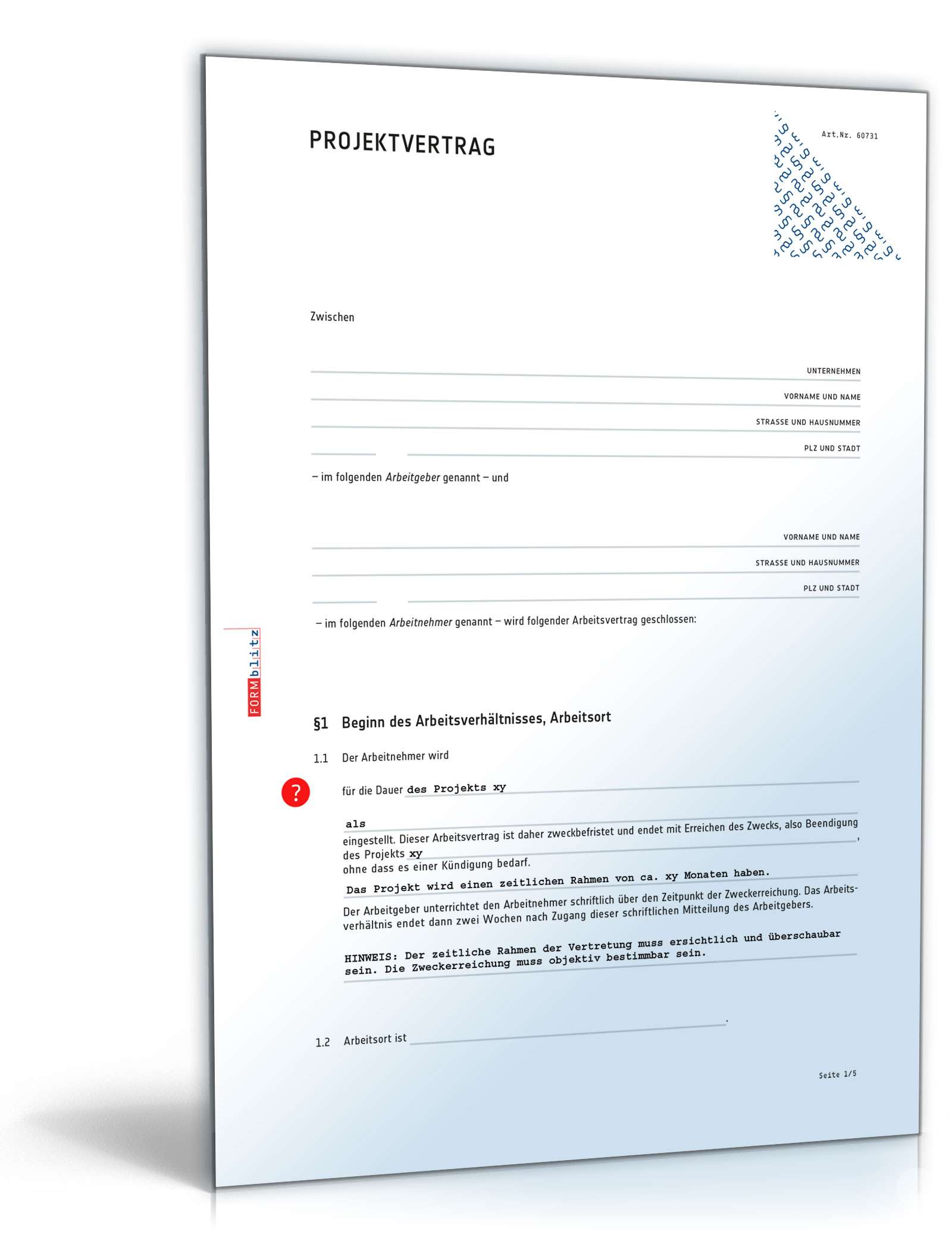 Projektvertrag Arbeitsvertrag Word