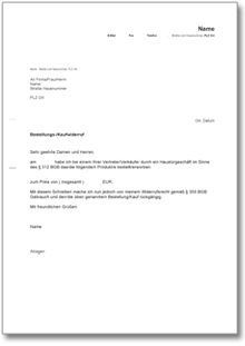 Widerruf eines Haustürgeschäfts Word