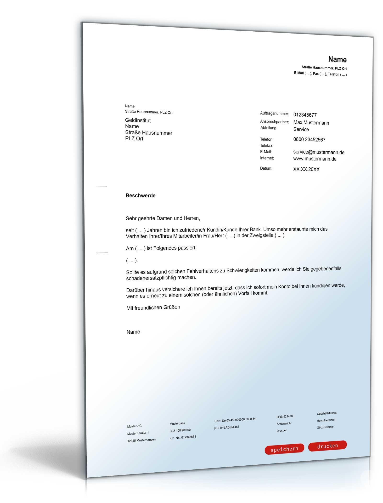 Beschwerde bei einer Bank über einen Mitarbeiter PDF
